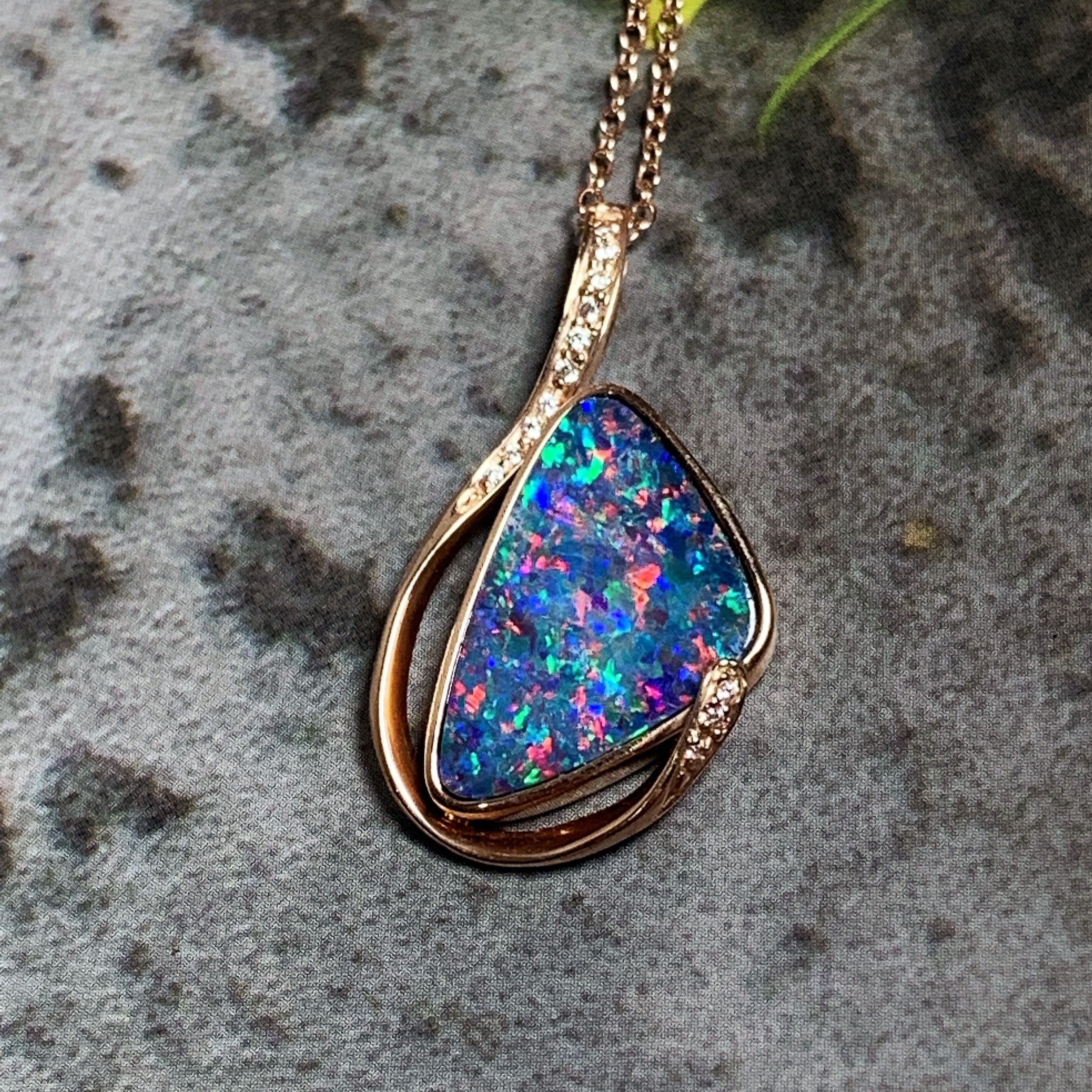 14kt Rose Gold Fire Opal 2.95ct and Diamond pendant - Masterpiece Jewellery Opal & Gems Sydney Australia | Online Shop