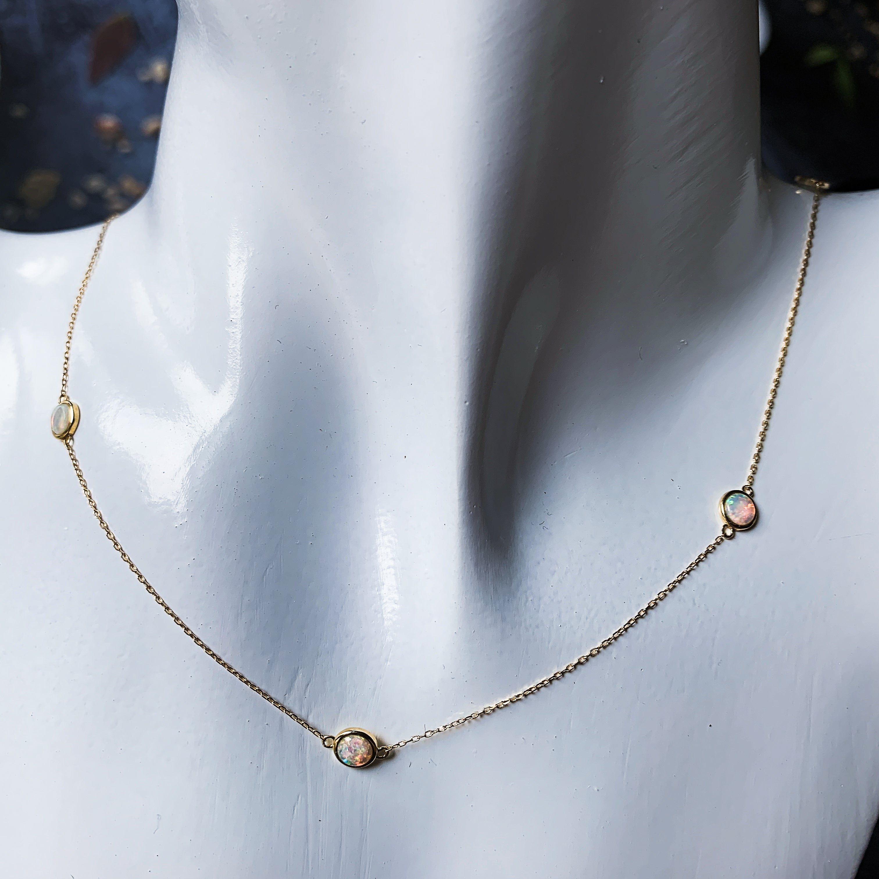 9kt Yellow Gold necklace white Opal spacer - Masterpiece Jewellery Opal & Gems Sydney Australia | Online Shop