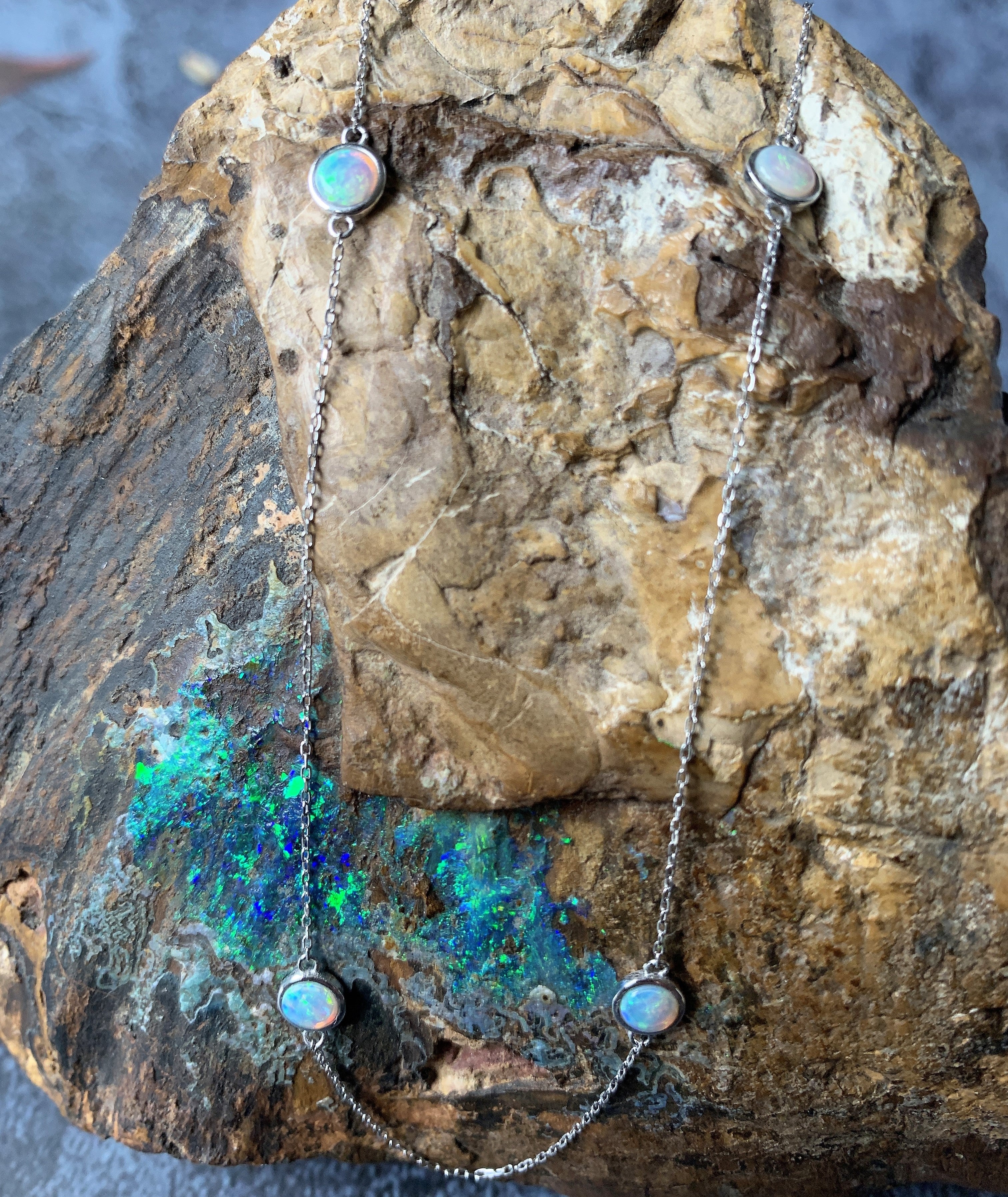 9kt White Gold spacer White Opal necklace - Masterpiece Jewellery Opal & Gems Sydney Australia | Online Shop