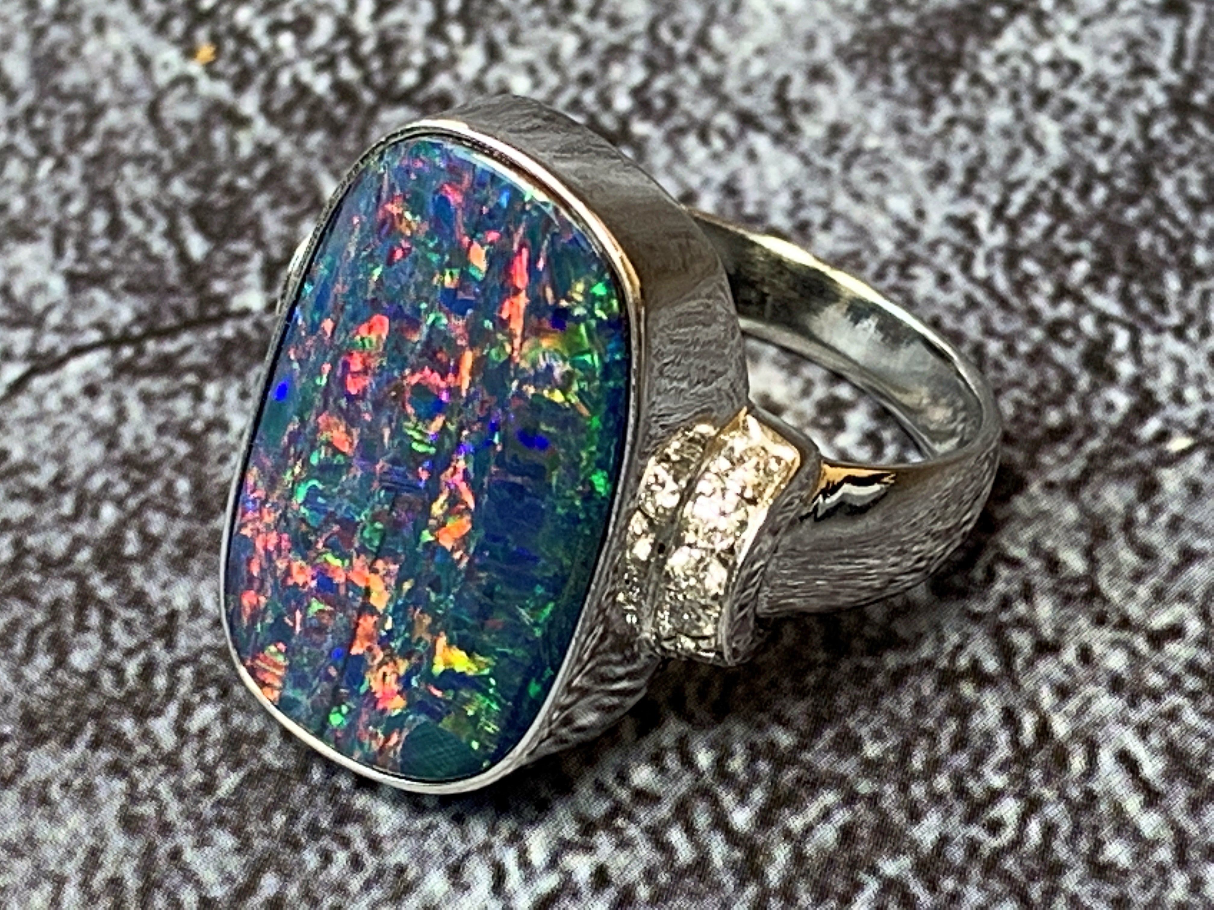 14kt White Gold Opal 9.16ct and Diamond ring - Masterpiece Jewellery Opal & Gems Sydney Australia | Online Shop