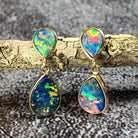 14kt Yellow Gold dangling Fire Opal doublet earrings 3.17ct - Masterpiece Jewellery Opal & Gems Sydney Australia | Online Shop
