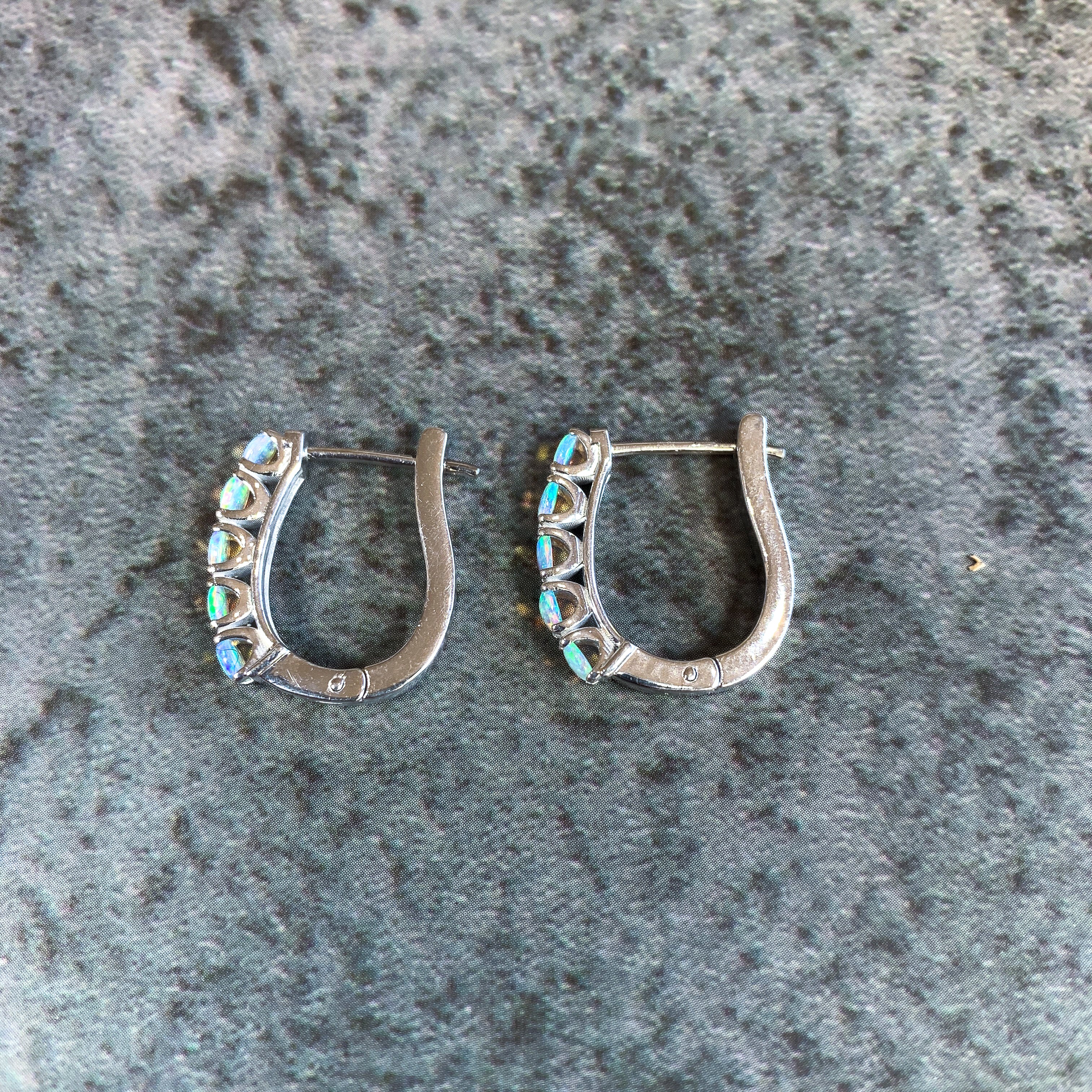 9kt White Gold pair of huggie Opal earrings - Masterpiece Jewellery Opal & Gems Sydney Australia | Online Shop