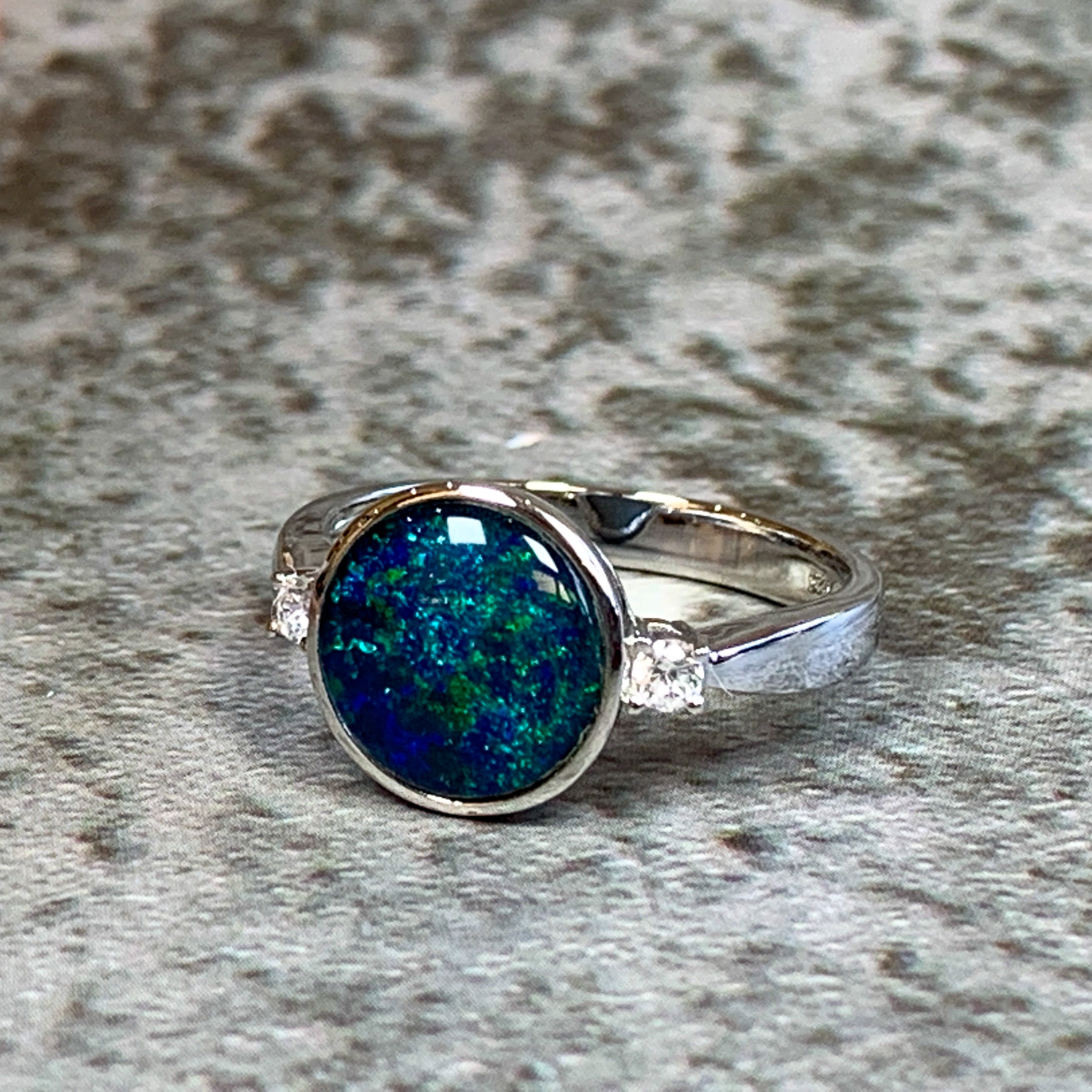 Sterling Silver 10mm Round Opal ring - Masterpiece Jewellery Opal & Gems Sydney Australia | Online Shop