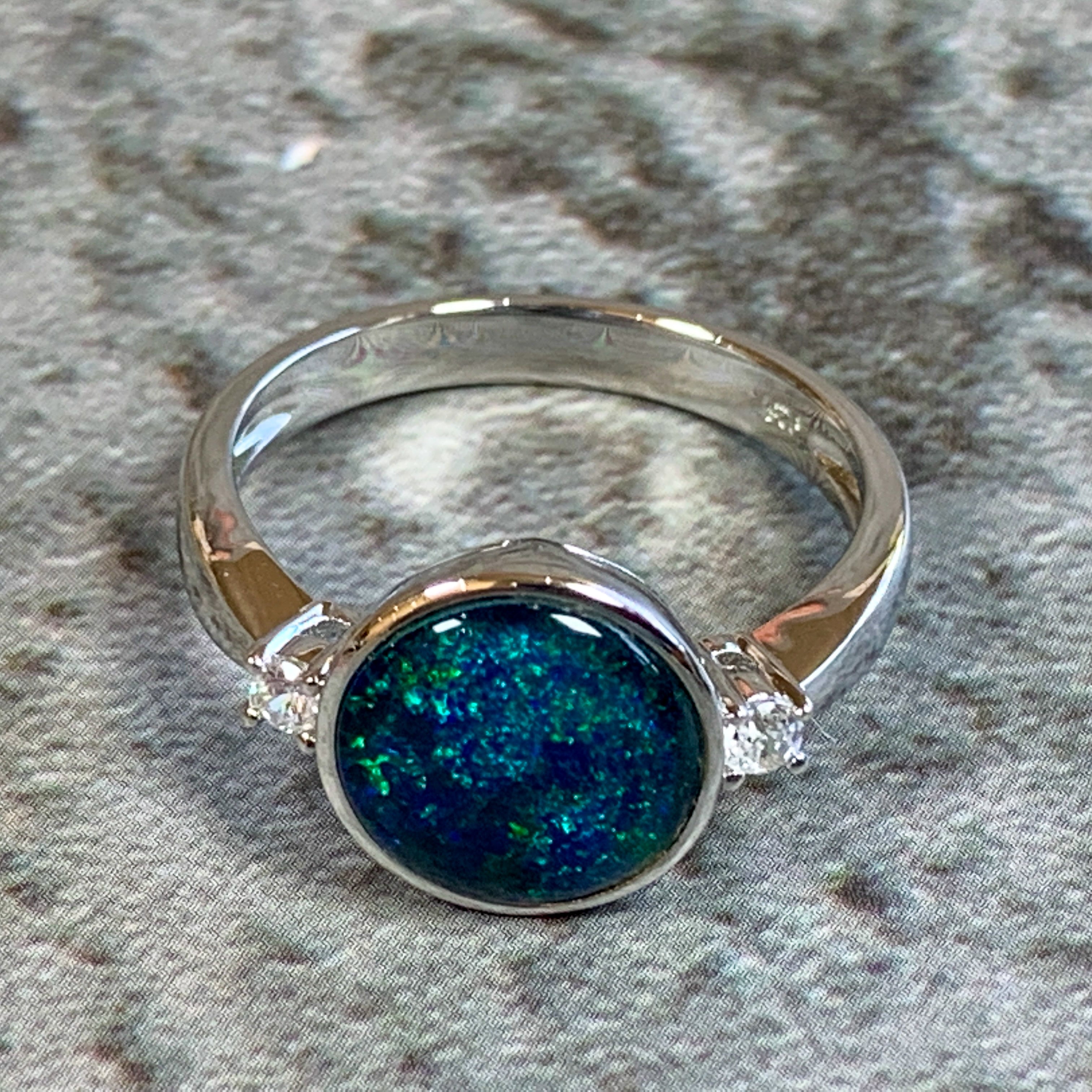 Sterling Silver 10mm Round Opal ring - Masterpiece Jewellery Opal & Gems Sydney Australia | Online Shop