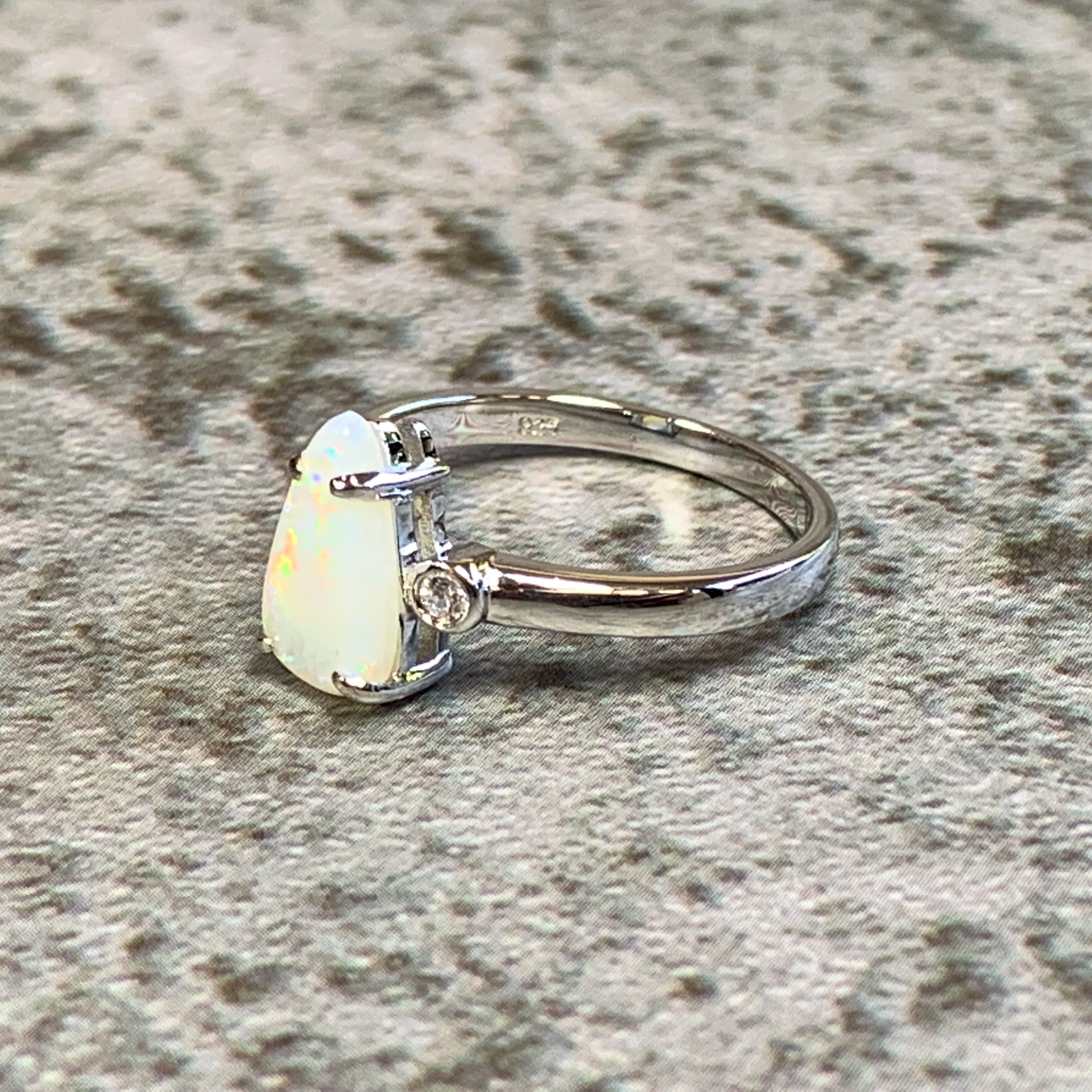 Sterling Silver Long teardrop shape White Opal ring - Masterpiece Jewellery Opal & Gems Sydney Australia | Online Shop