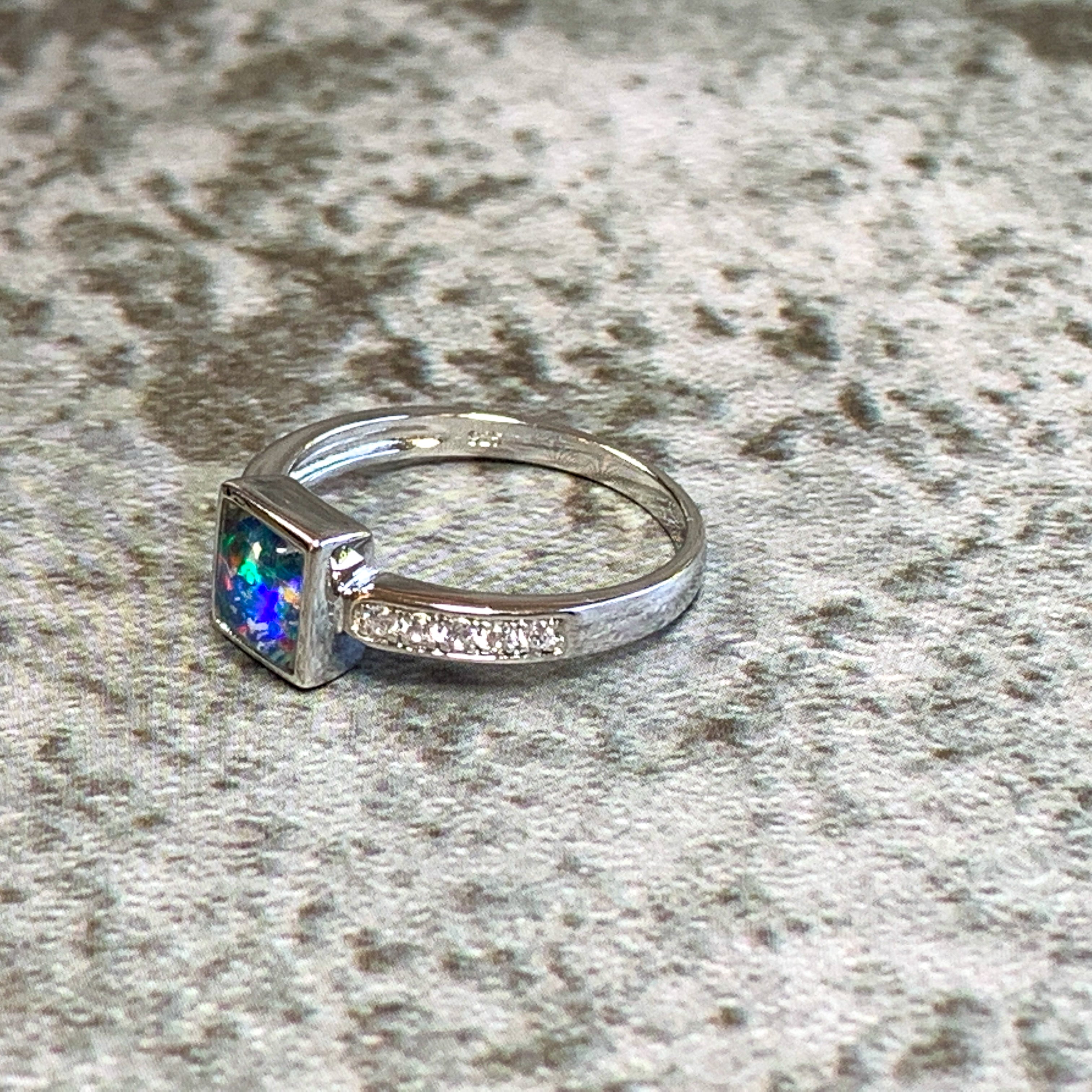 Sterling Silver Square Opal ring 4.5mm - Masterpiece Jewellery Opal & Gems Sydney Australia | Online Shop