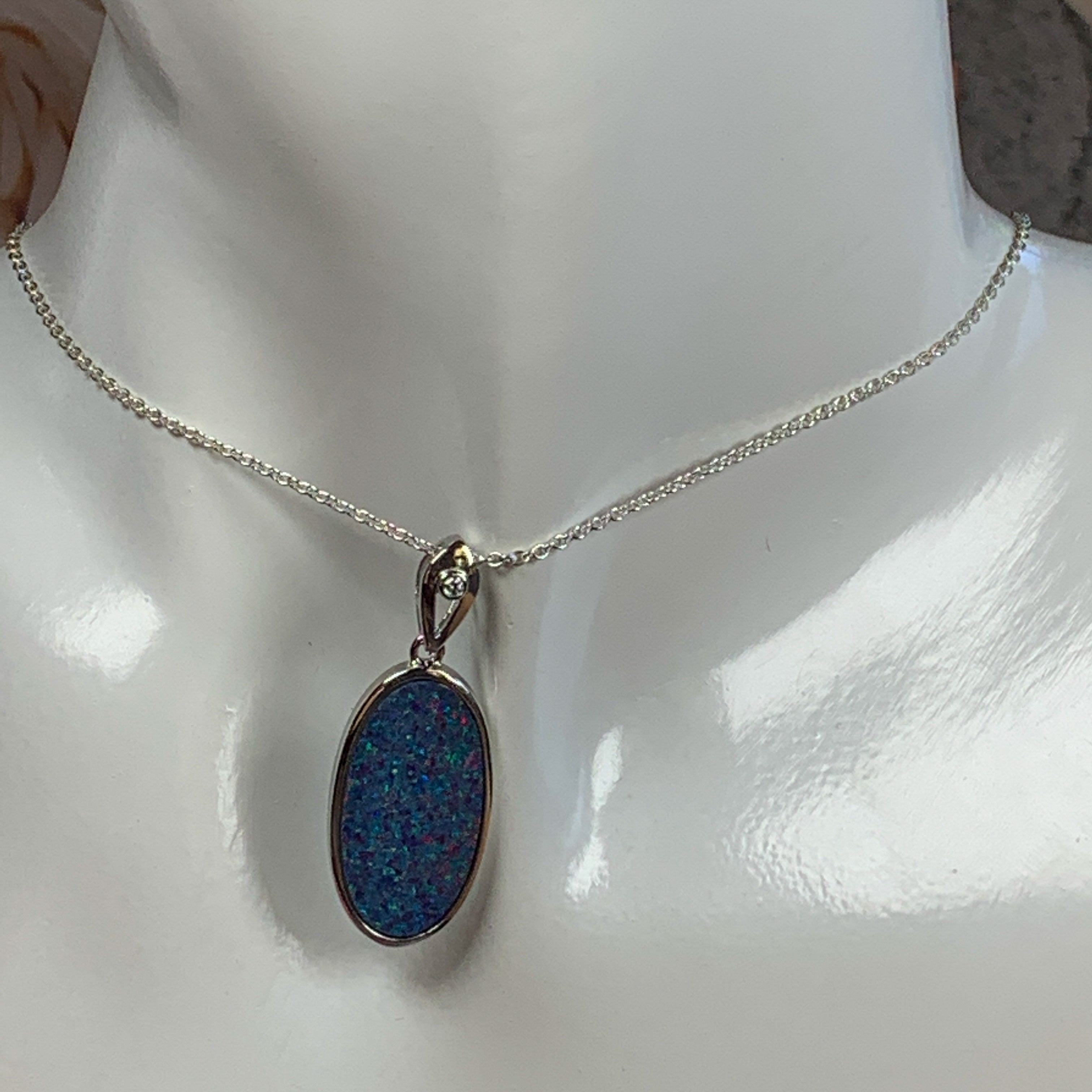 Sterling Silver Red Violet Blue Oval Opal pendant - Masterpiece Jewellery Opal & Gems Sydney Australia | Online Shop