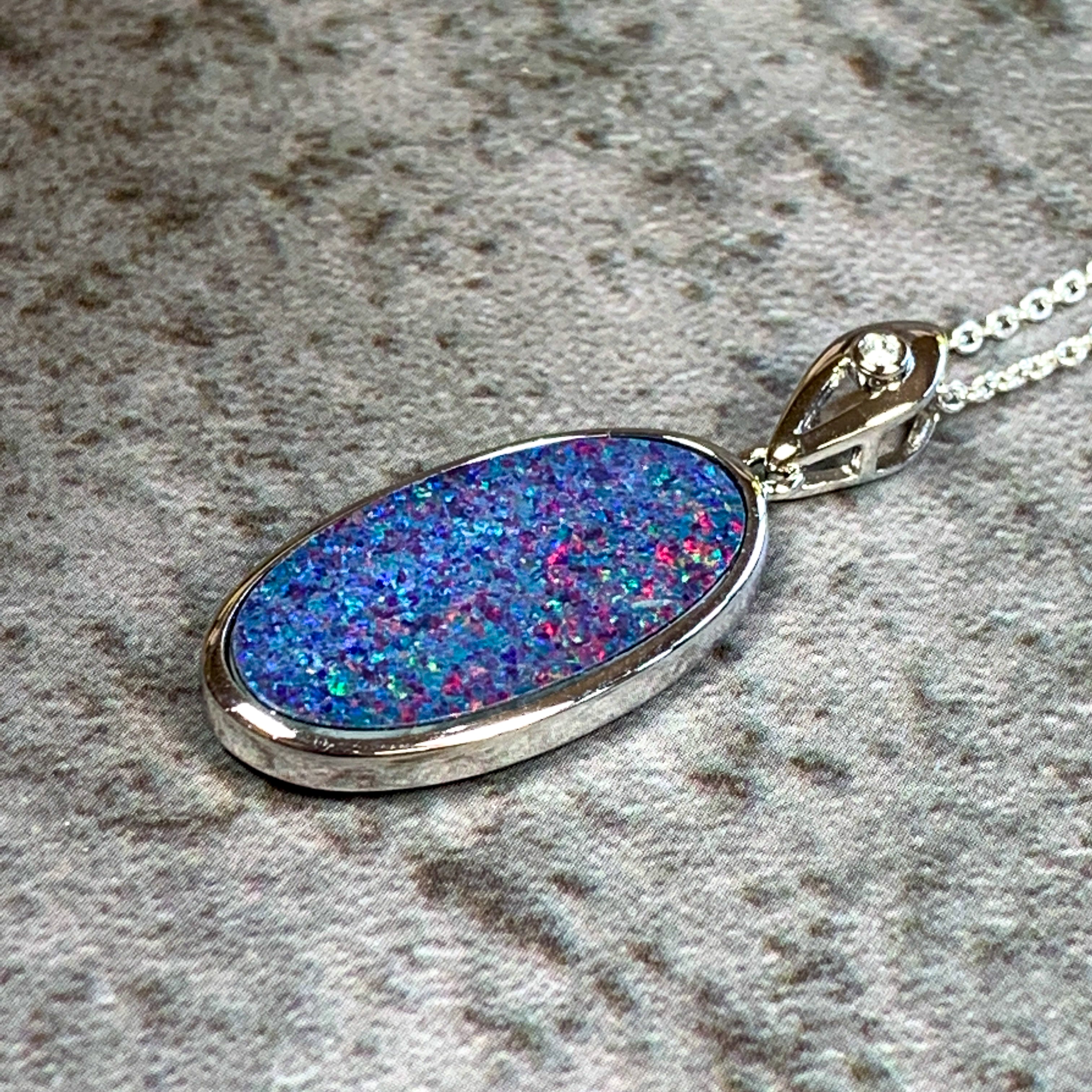 Sterling Silver Red Violet Blue Oval Opal pendant - Masterpiece Jewellery Opal & Gems Sydney Australia | Online Shop