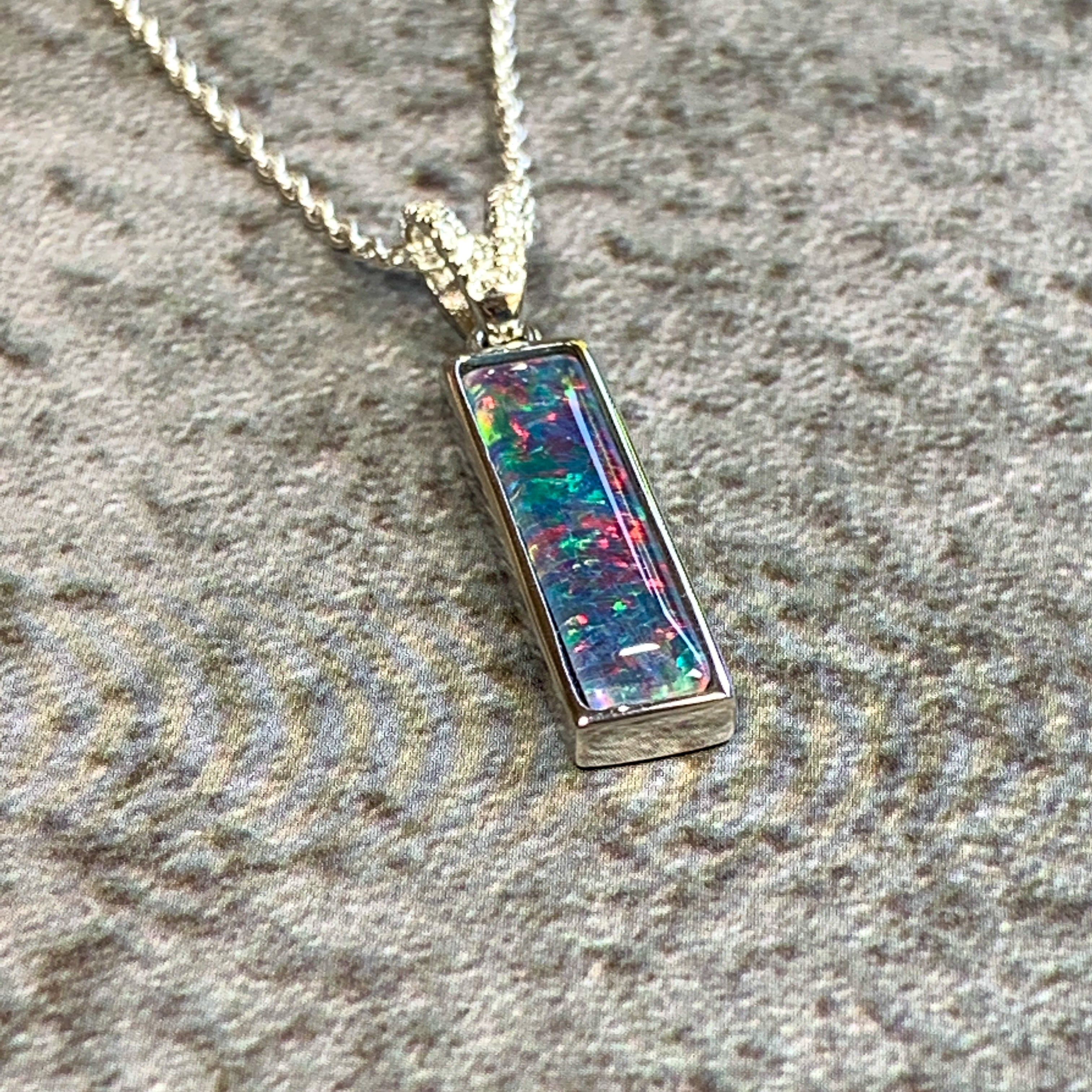 Sterling Silver Opal triplet 20x5mm rectangular pendant - Masterpiece Jewellery Opal & Gems Sydney Australia | Online Shop