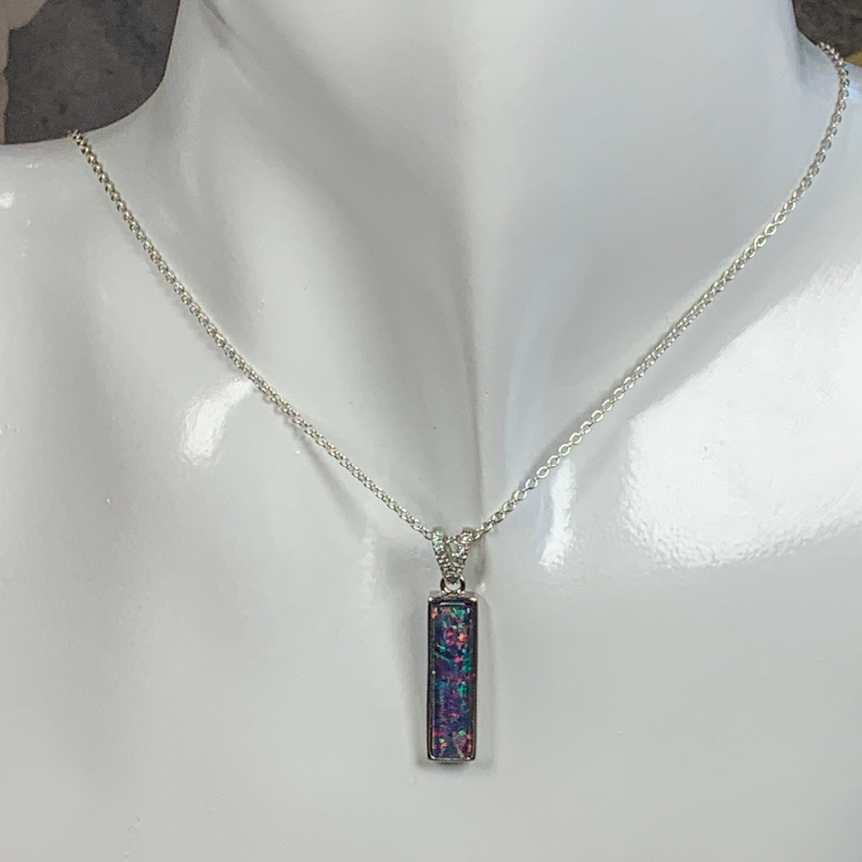 Sterling Silver Opal triplet 20x5mm rectangular pendant - Masterpiece Jewellery Opal & Gems Sydney Australia | Online Shop