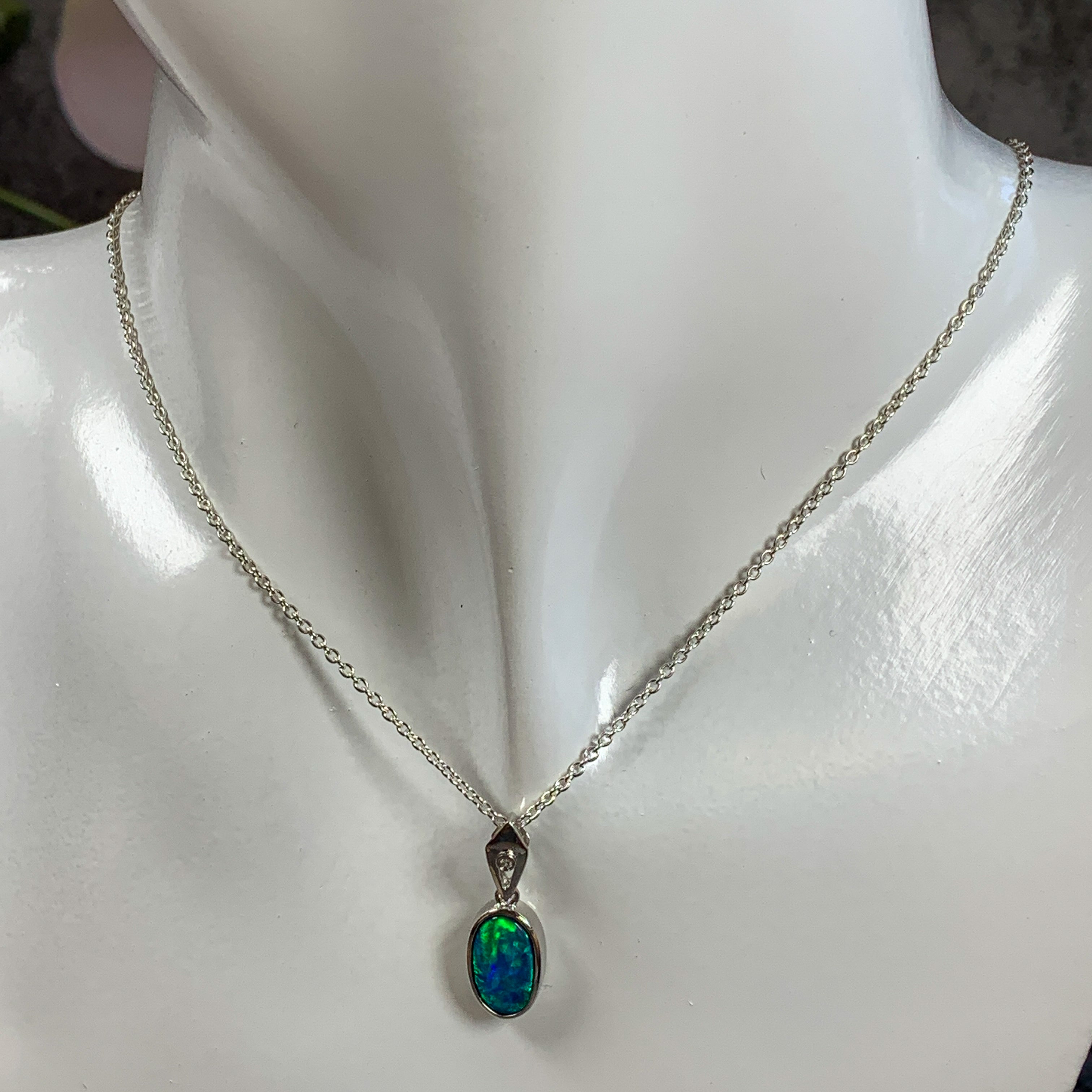 Sterling Silver Opal Blue Green Black pendant 10.5x6.5mm - Masterpiece Jewellery Opal & Gems Sydney Australia | Online Shop