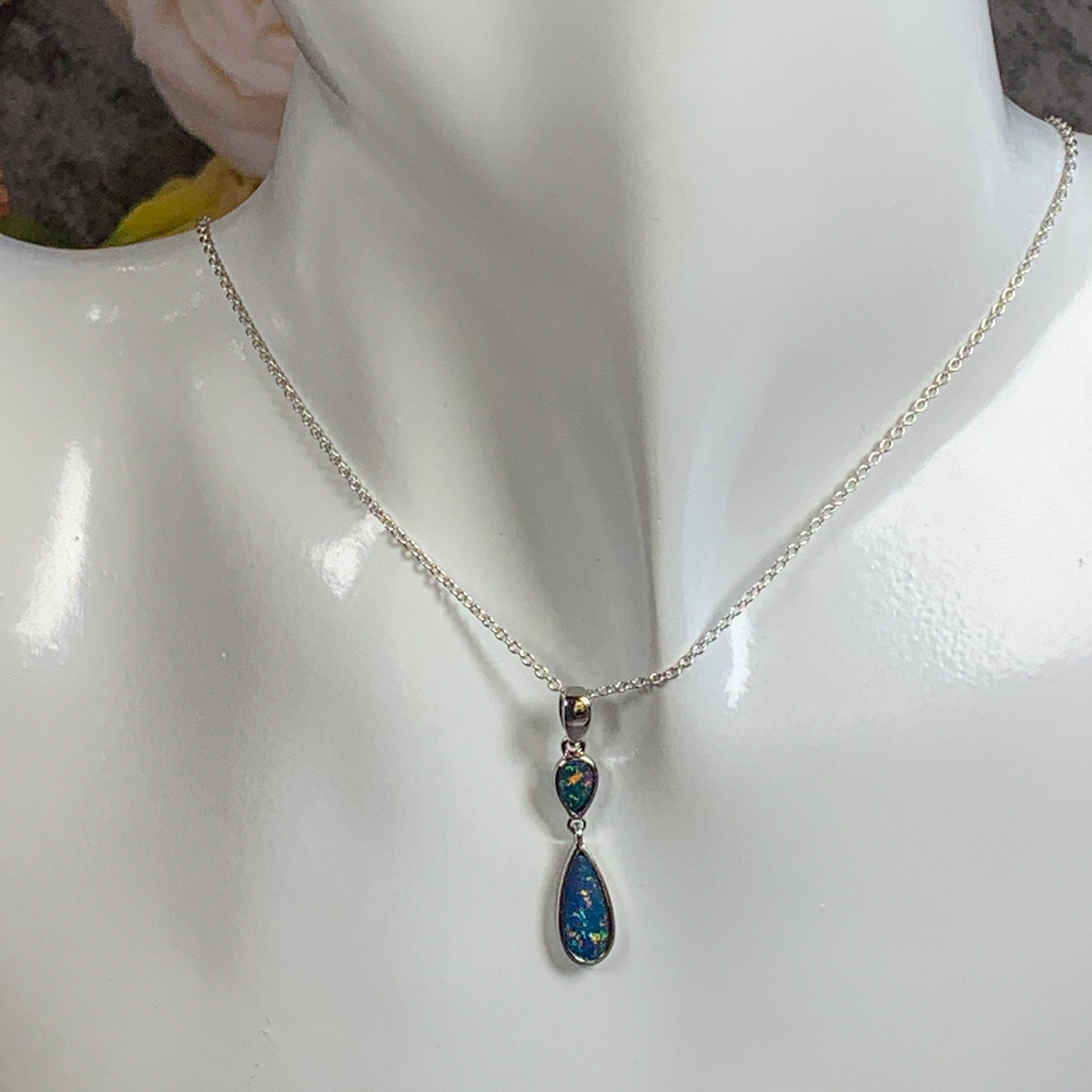 Sterling Silver Opal pear shape dangling pendant - Masterpiece Jewellery Opal & Gems Sydney Australia | Online Shop