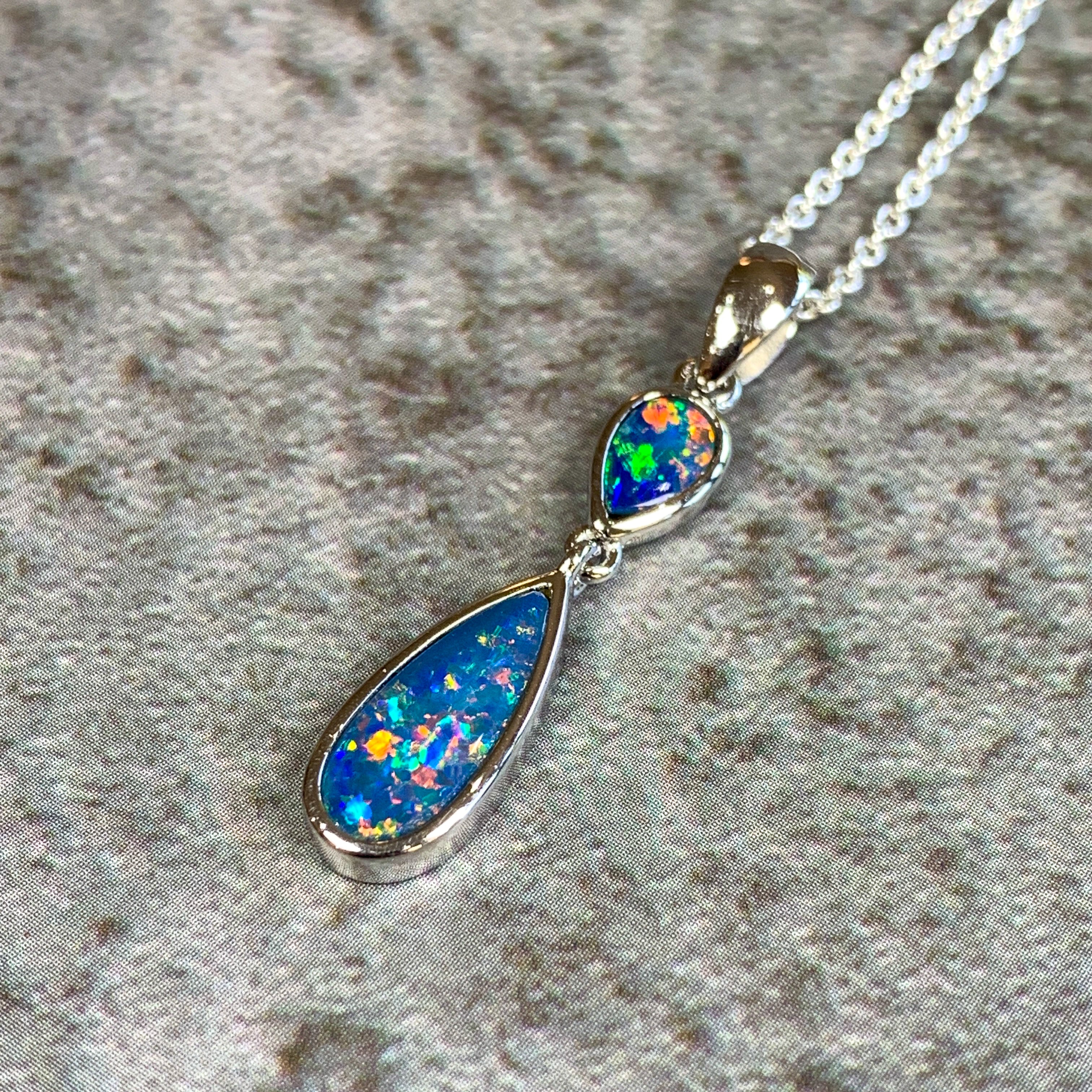 Sterling Silver Opal pear shape dangling pendant - Masterpiece Jewellery Opal & Gems Sydney Australia | Online Shop