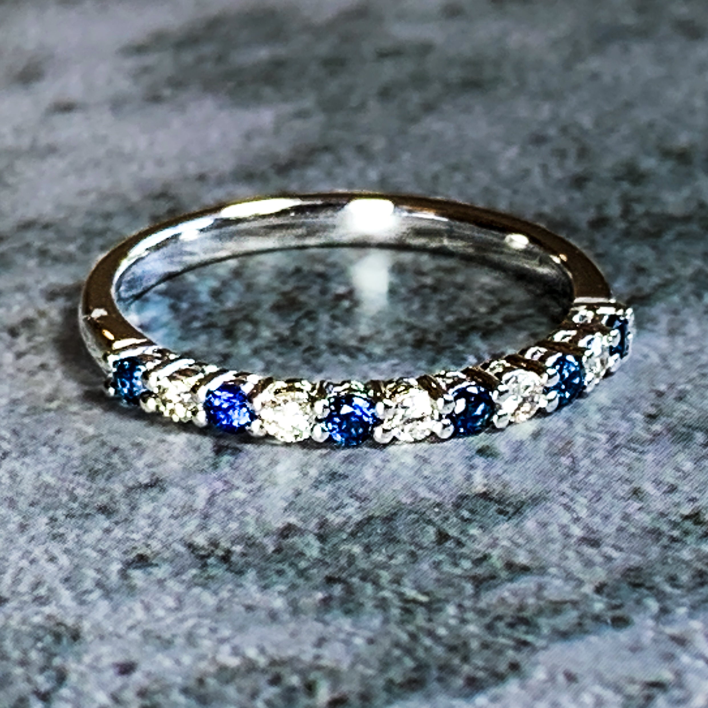 18kt White Gold Sapphire and Diamond claw set half eternity band - Masterpiece Jewellery Opal & Gems Sydney Australia | Online Shop