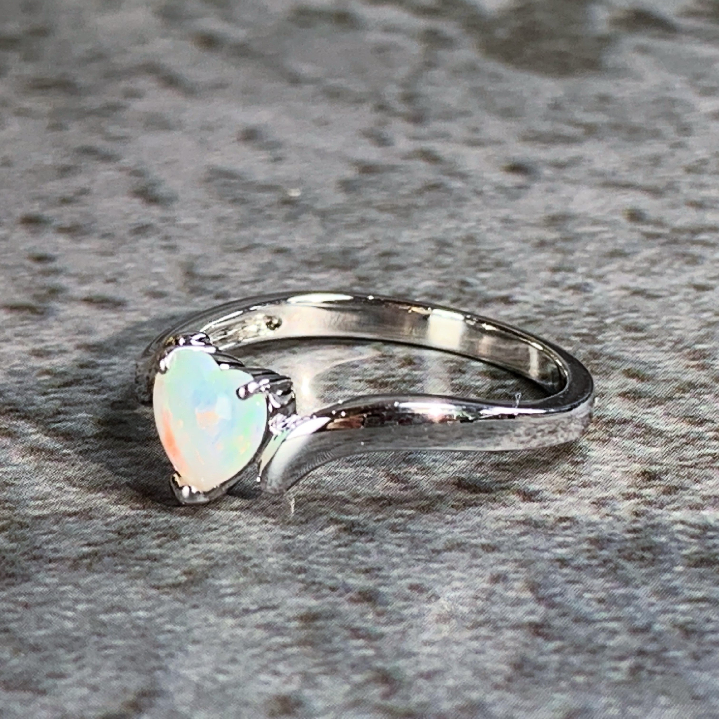 Sterling Silver 6mm Heart shape White Opal ring - Masterpiece Jewellery Opal & Gems Sydney Australia | Online Shop