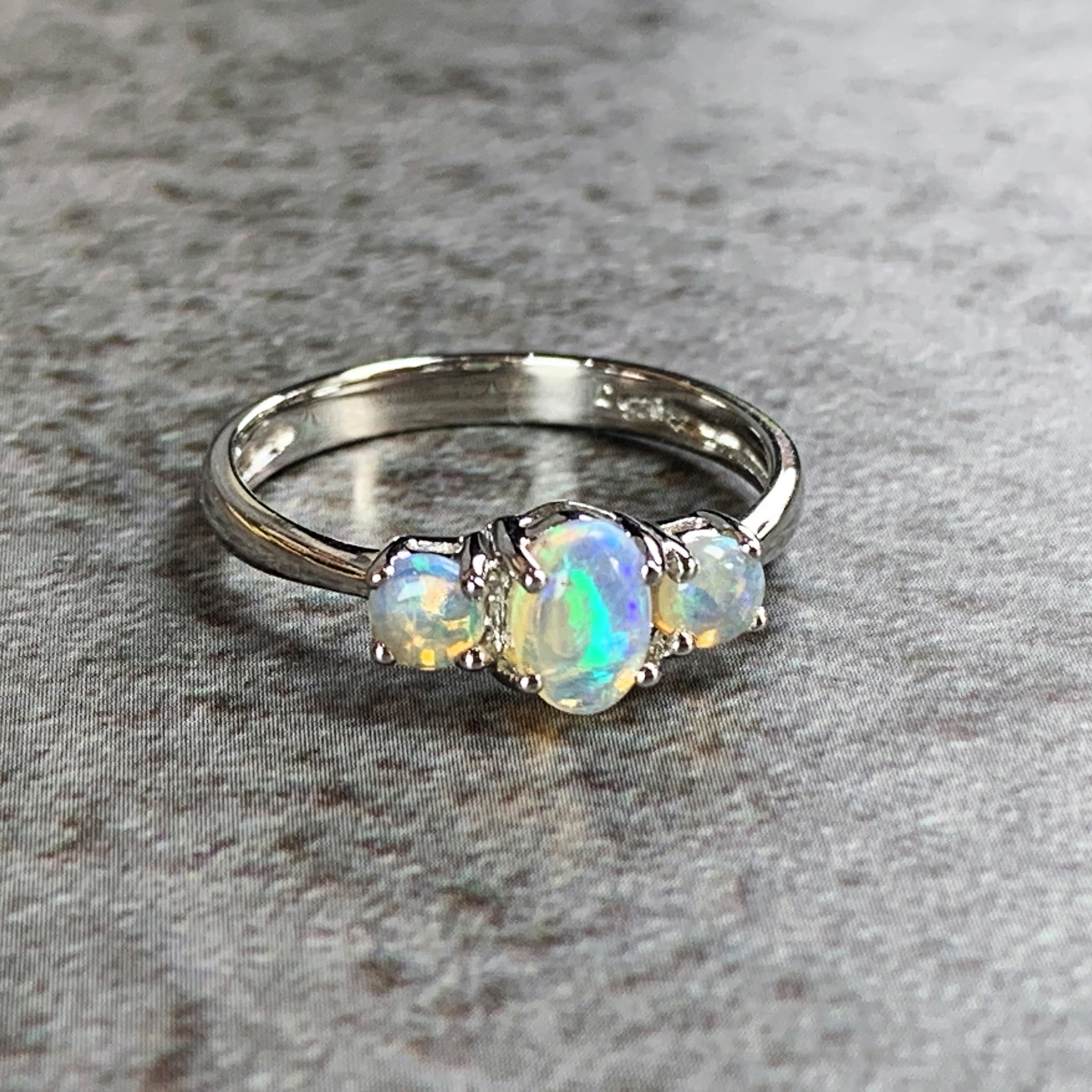Sterling Silver crystal opal trilogy ring - Masterpiece Jewellery Opal & Gems Sydney Australia | Online Shop
