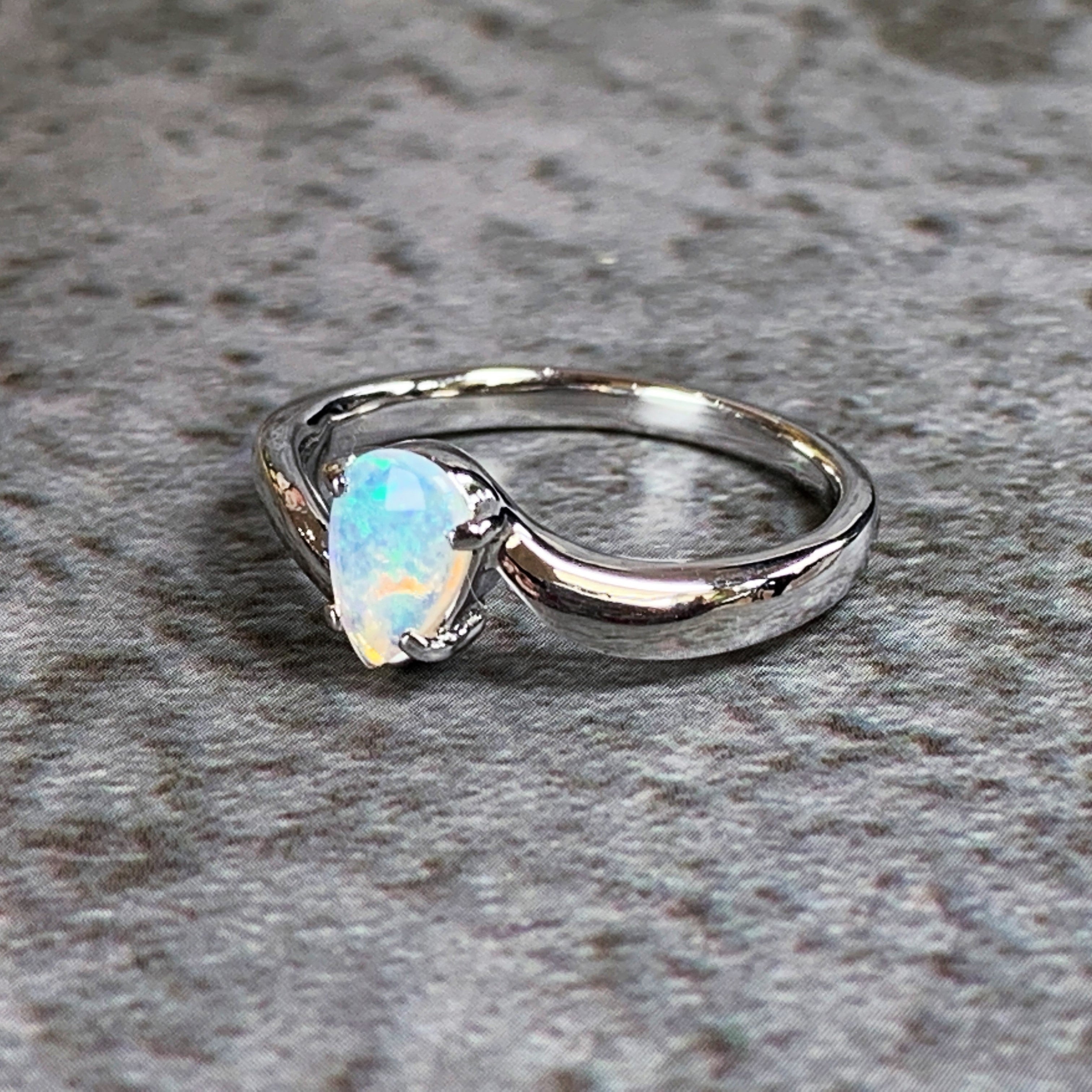 Sterling Silver Opal 7x5mm teardrop ring - Masterpiece Jewellery Opal & Gems Sydney Australia | Online Shop