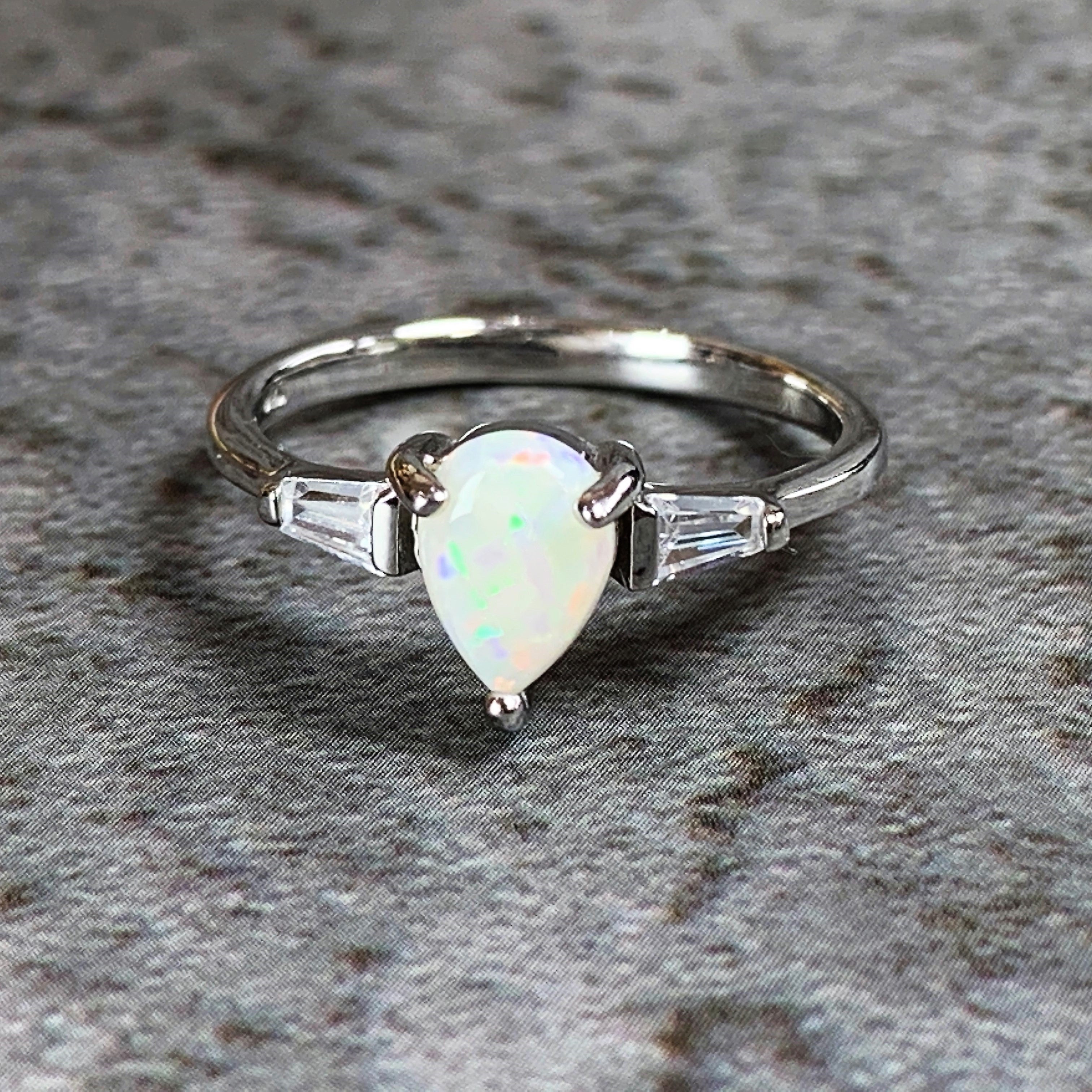 Sterling Silver Pear shape 7x5mm White Opal ring - Masterpiece Jewellery Opal & Gems Sydney Australia | Online Shop