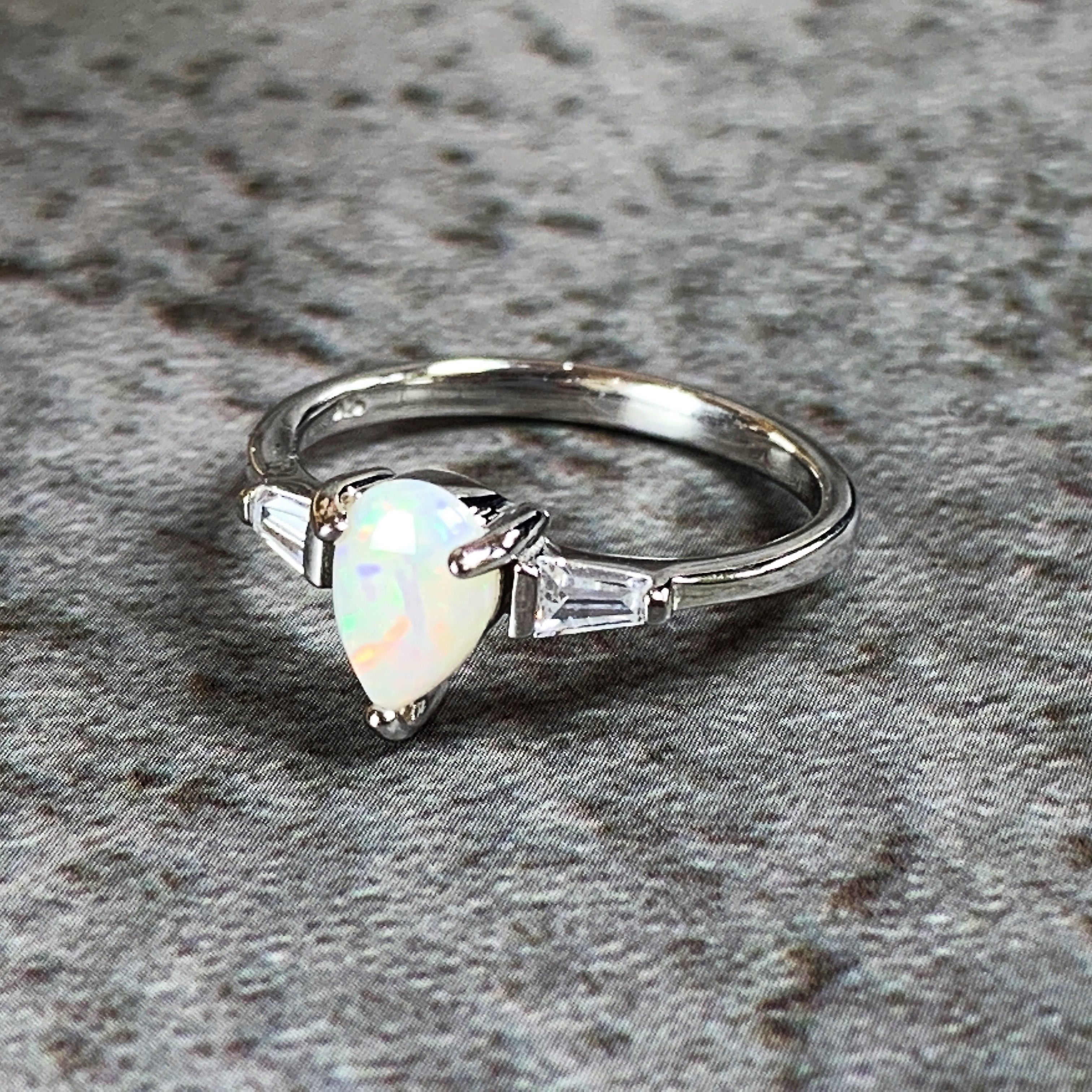 Sterling Silver Pear shape 7x5mm White Opal ring - Masterpiece Jewellery Opal & Gems Sydney Australia | Online Shop