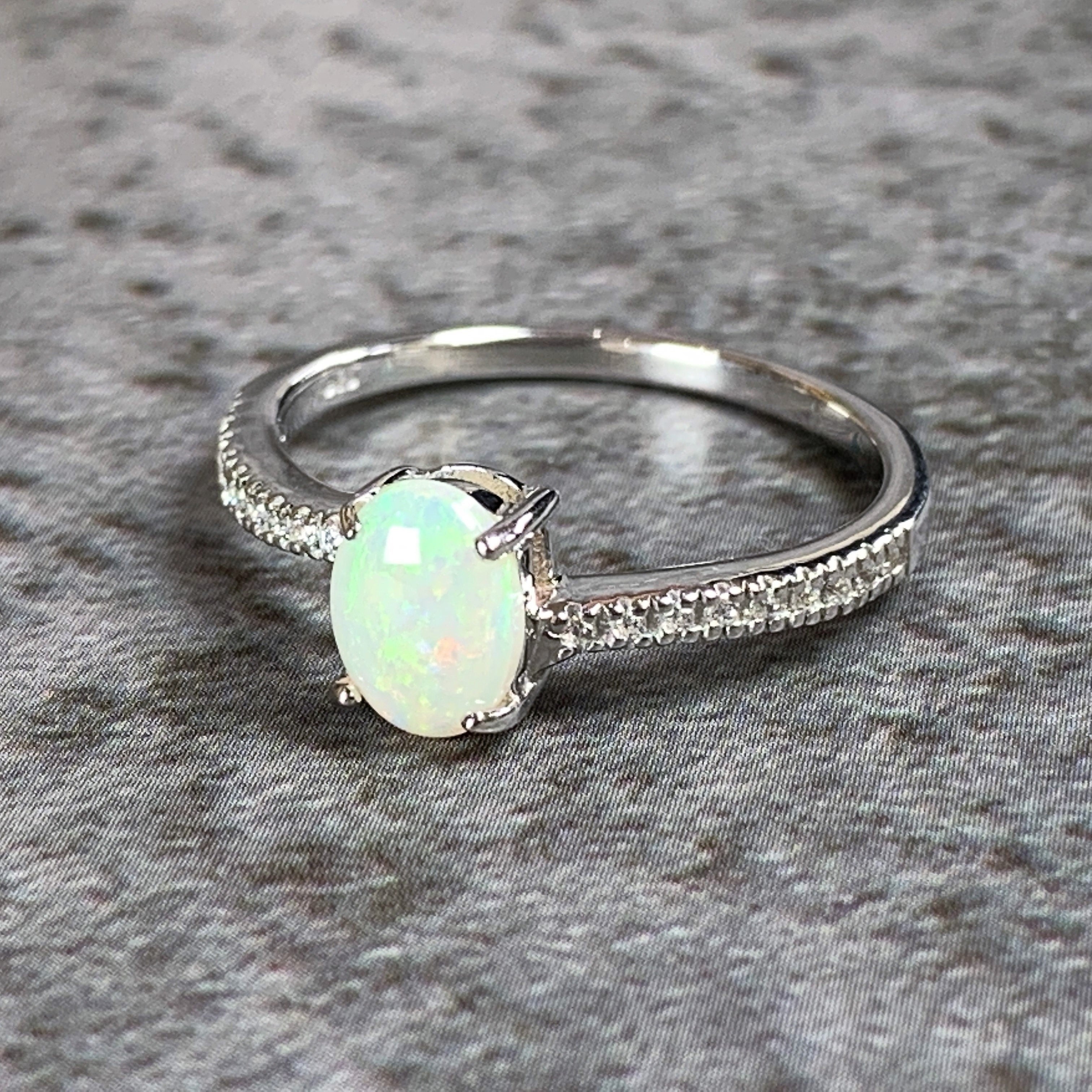 Sterling Silver 7x5mm Light Opal cz ring - Masterpiece Jewellery Opal & Gems Sydney Australia | Online Shop