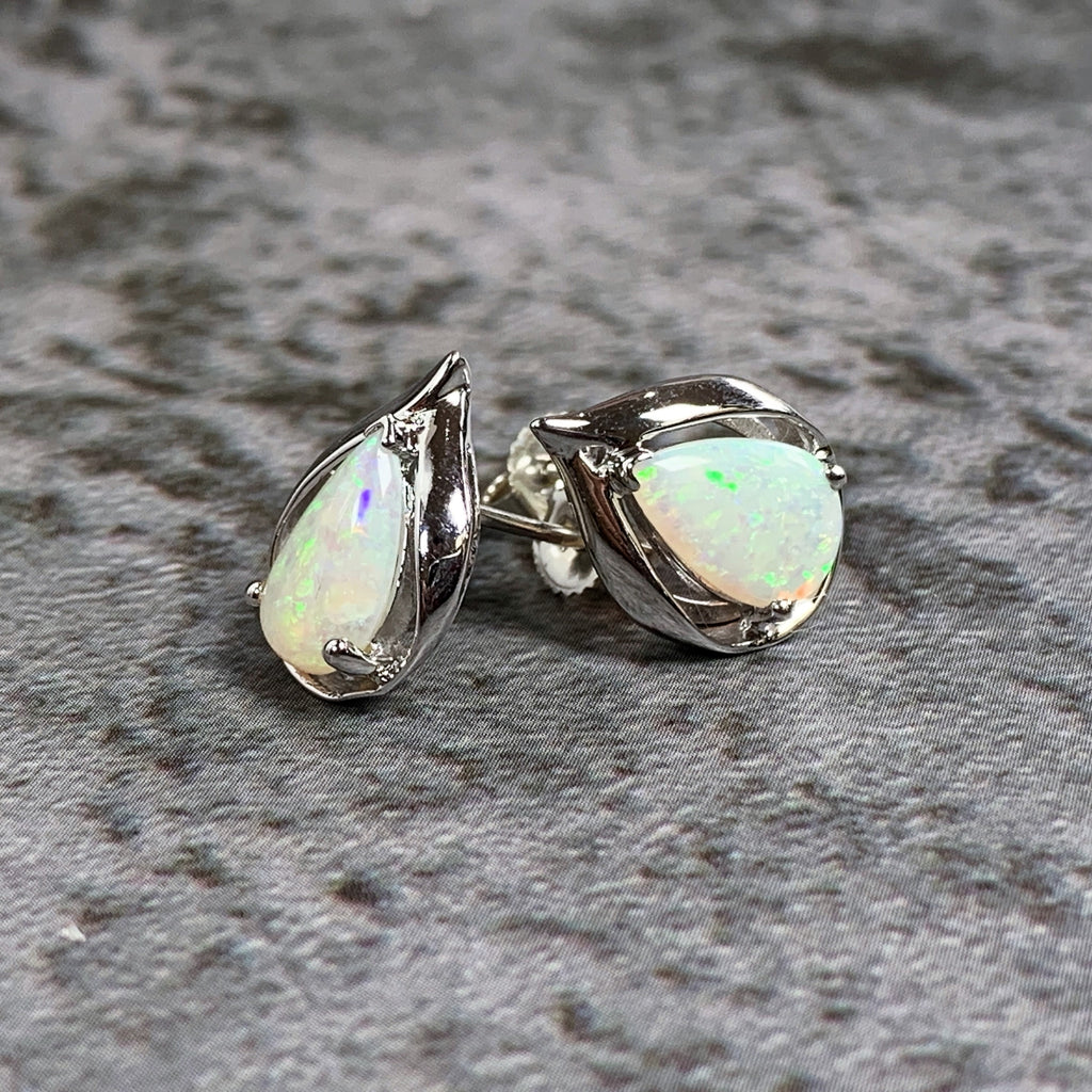 Sterling Silver Opal earrings flame pearshape - Masterpiece Jewellery Opal & Gems Sydney Australia | Online Shop