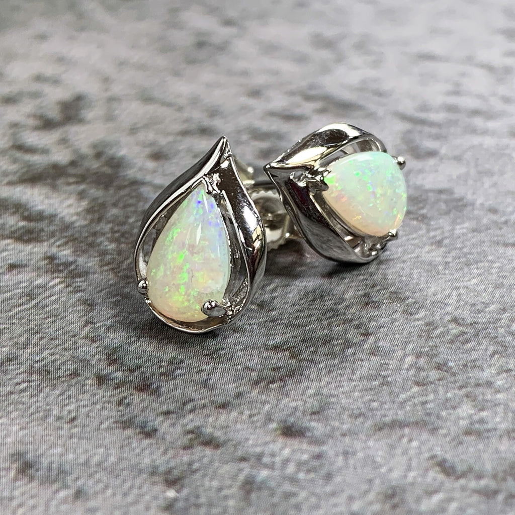 Sterling Silver Opal earrings flame pearshape - Masterpiece Jewellery Opal & Gems Sydney Australia | Online Shop