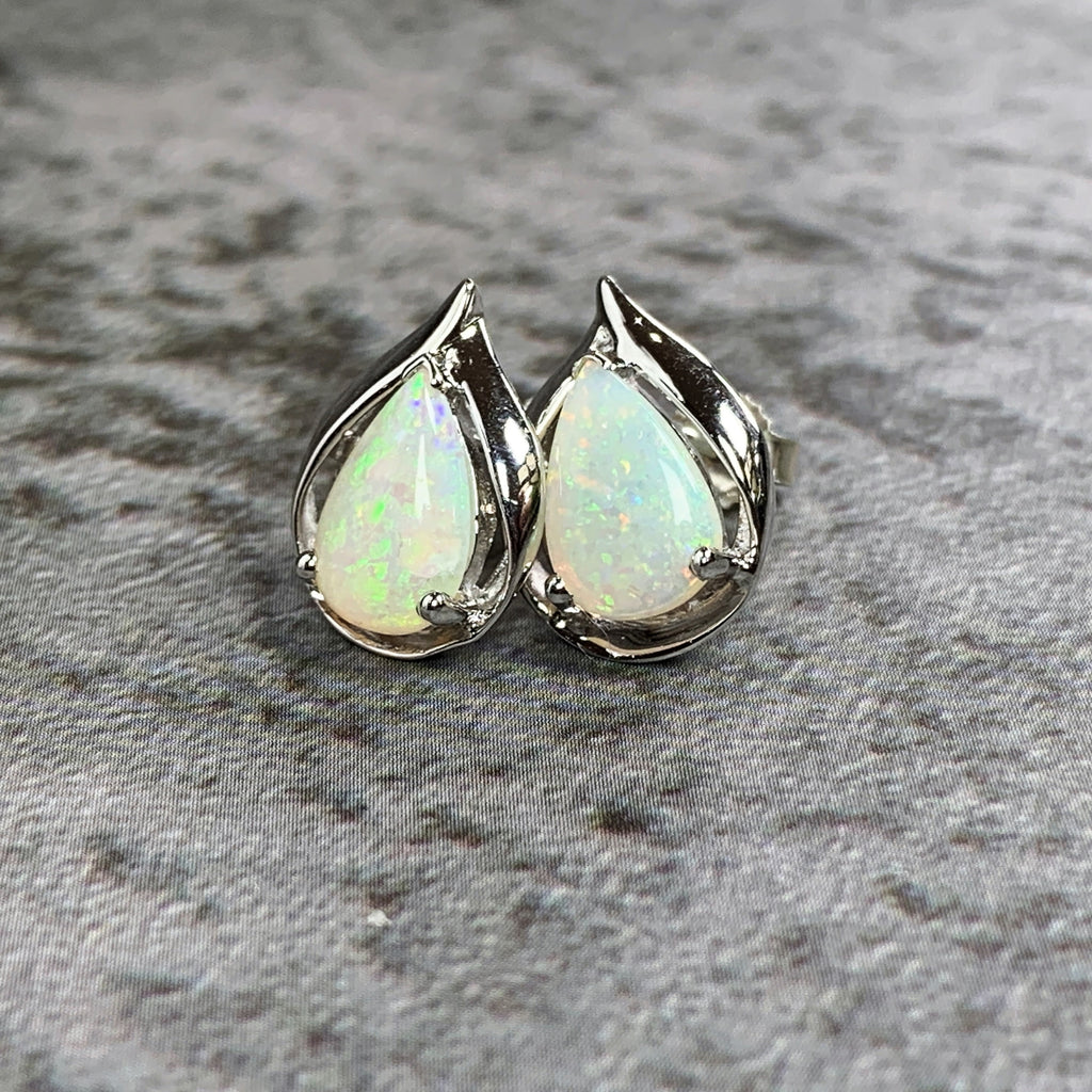 Sterling Silver Opal earrings flame pearshape - Masterpiece Jewellery Opal & Gems Sydney Australia | Online Shop