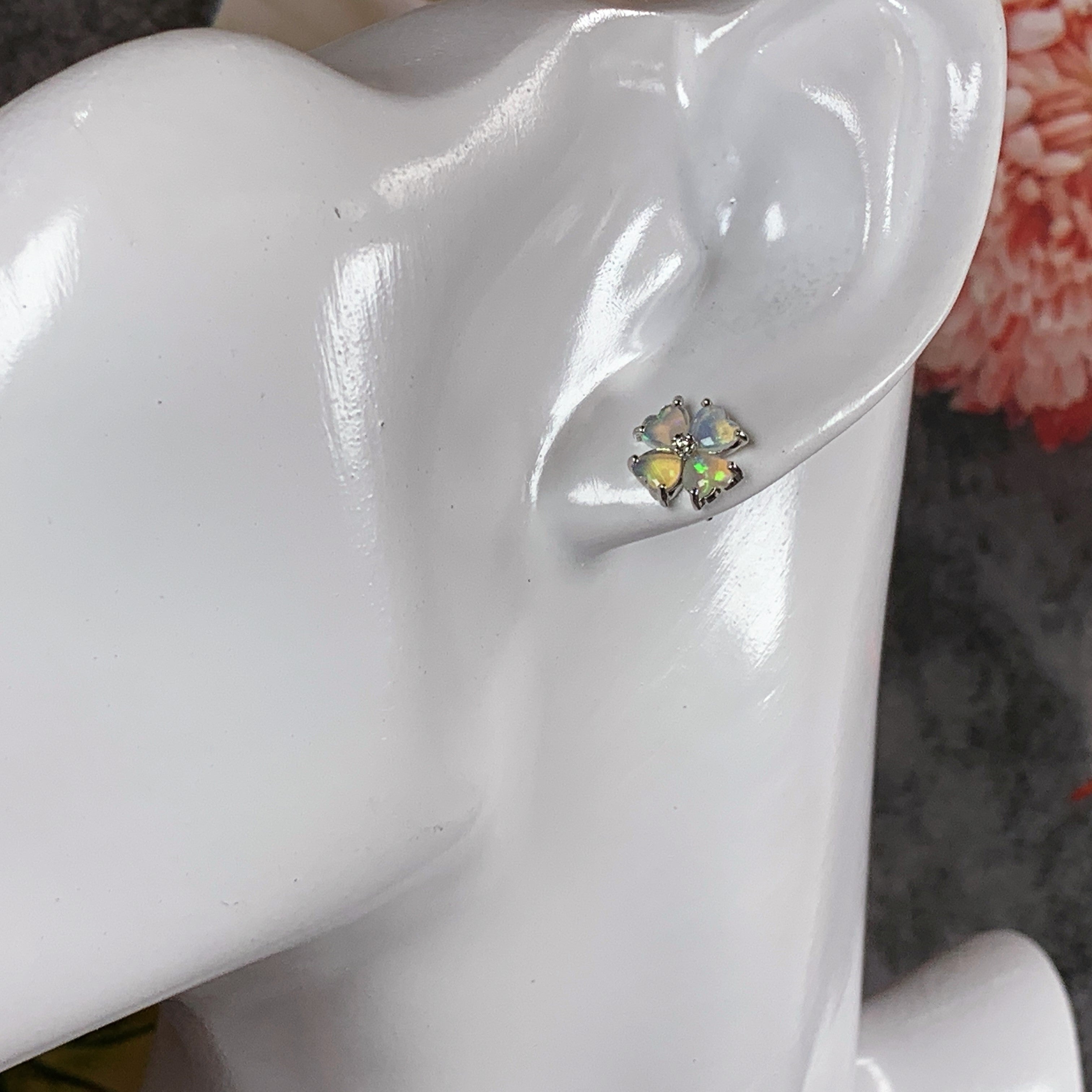 Sterling Silver Floral heart shape Crystal Opal earrings - Masterpiece Jewellery Opal & Gems Sydney Australia | Online Shop