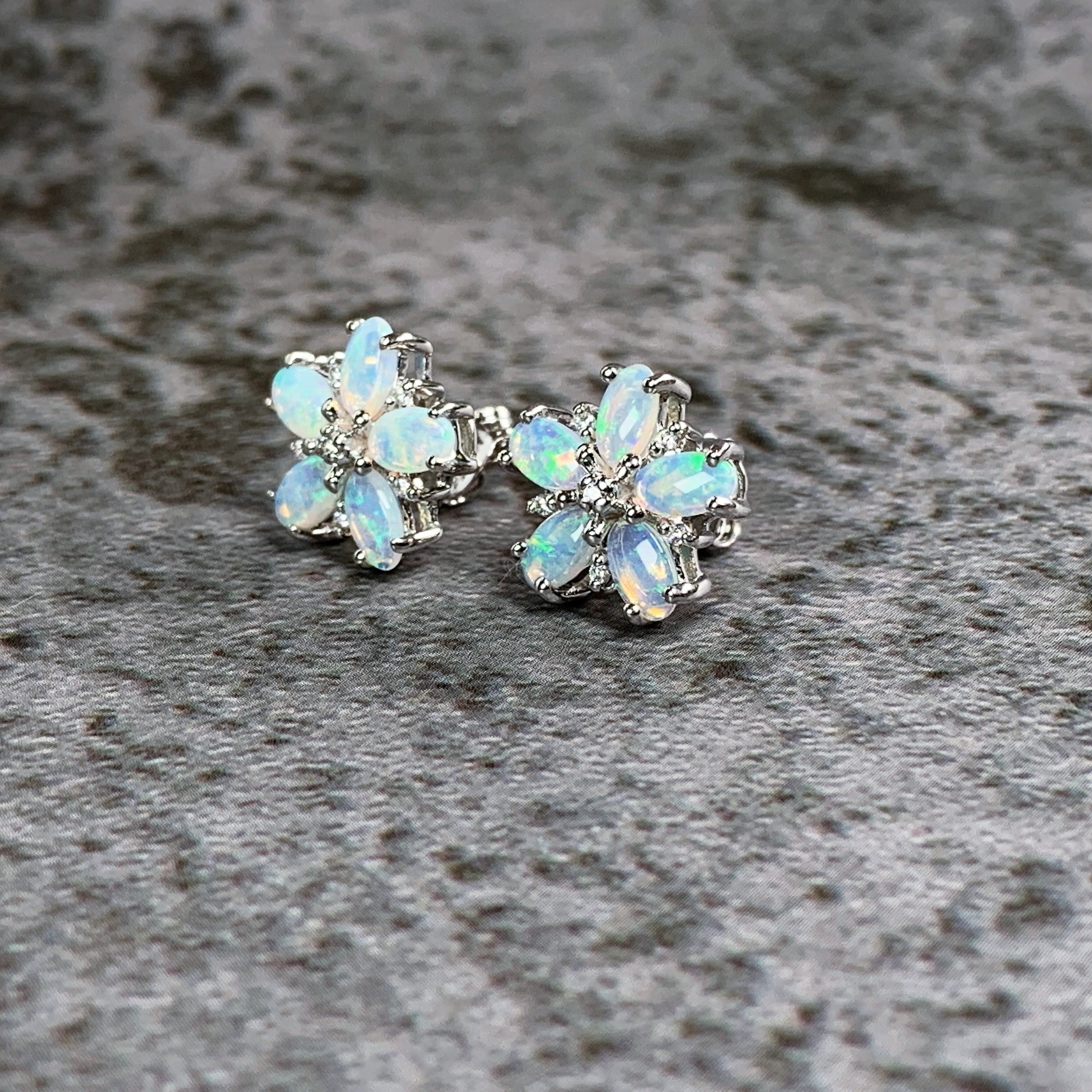 Sterling silver Opal floral earrings - Masterpiece Jewellery Opal & Gems Sydney Australia | Online Shop