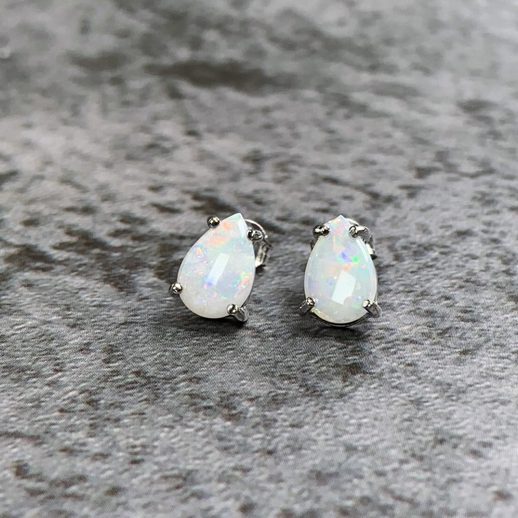 Sterling Silver Pear shape Opal 9x6mm studs - Masterpiece Jewellery Opal & Gems Sydney Australia | Online Shop
