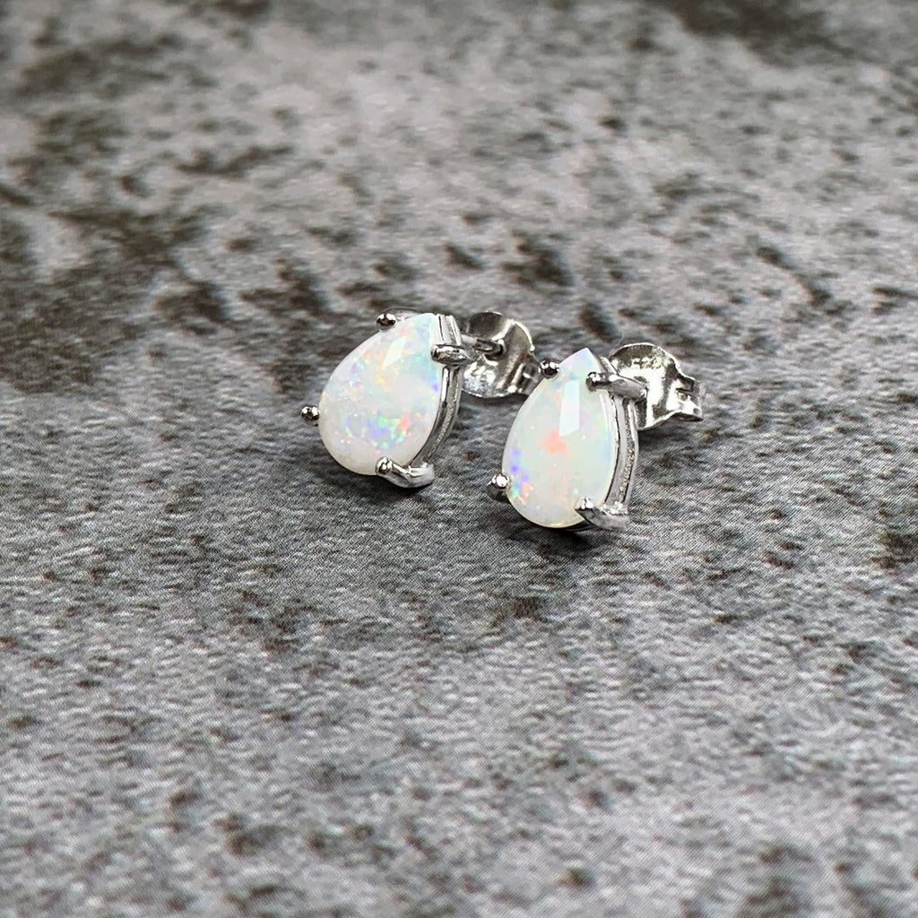 Sterling Silver Pear shape Opal 9x6mm studs - Masterpiece Jewellery Opal & Gems Sydney Australia | Online Shop