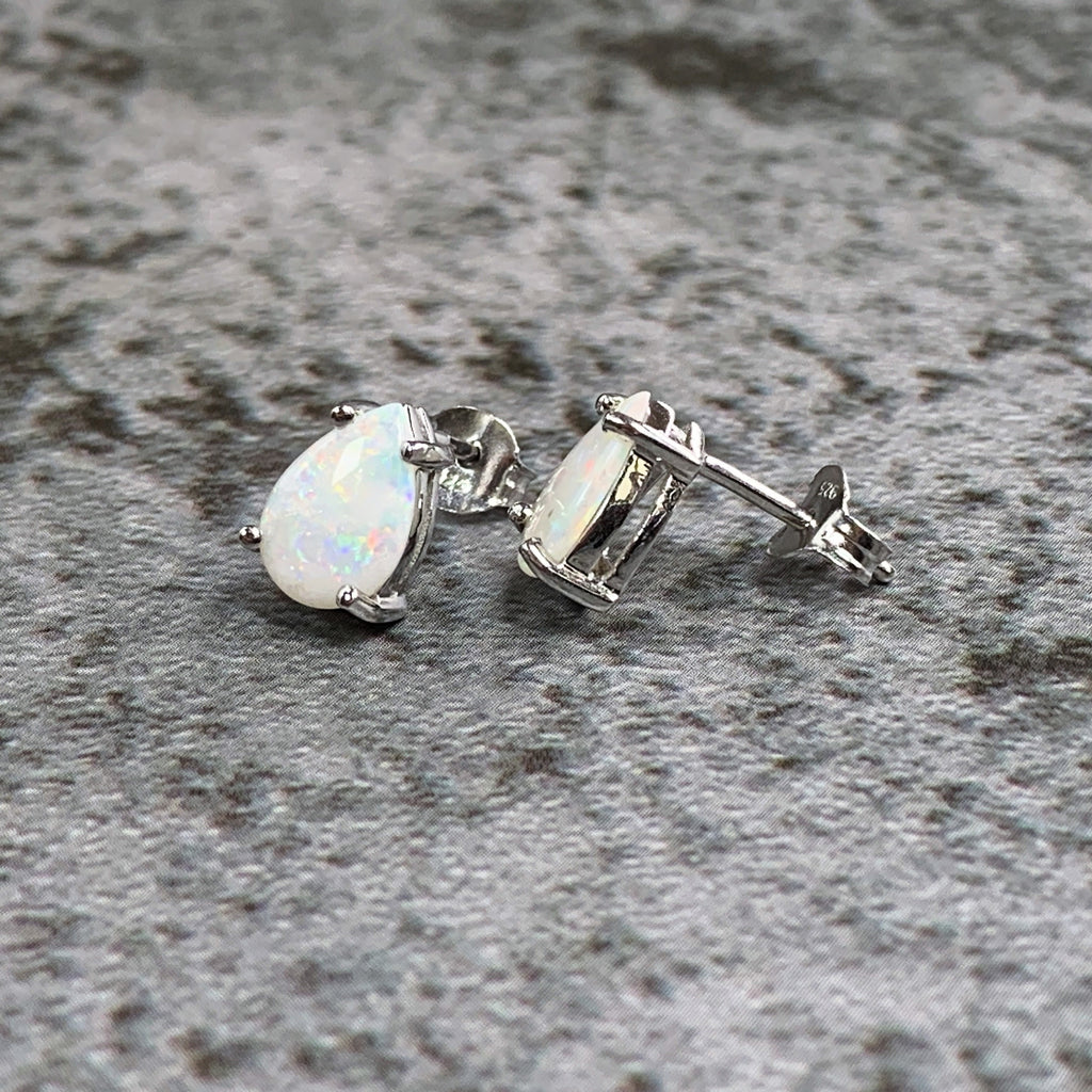 Sterling Silver Pear shape Opal 9x6mm studs - Masterpiece Jewellery Opal & Gems Sydney Australia | Online Shop