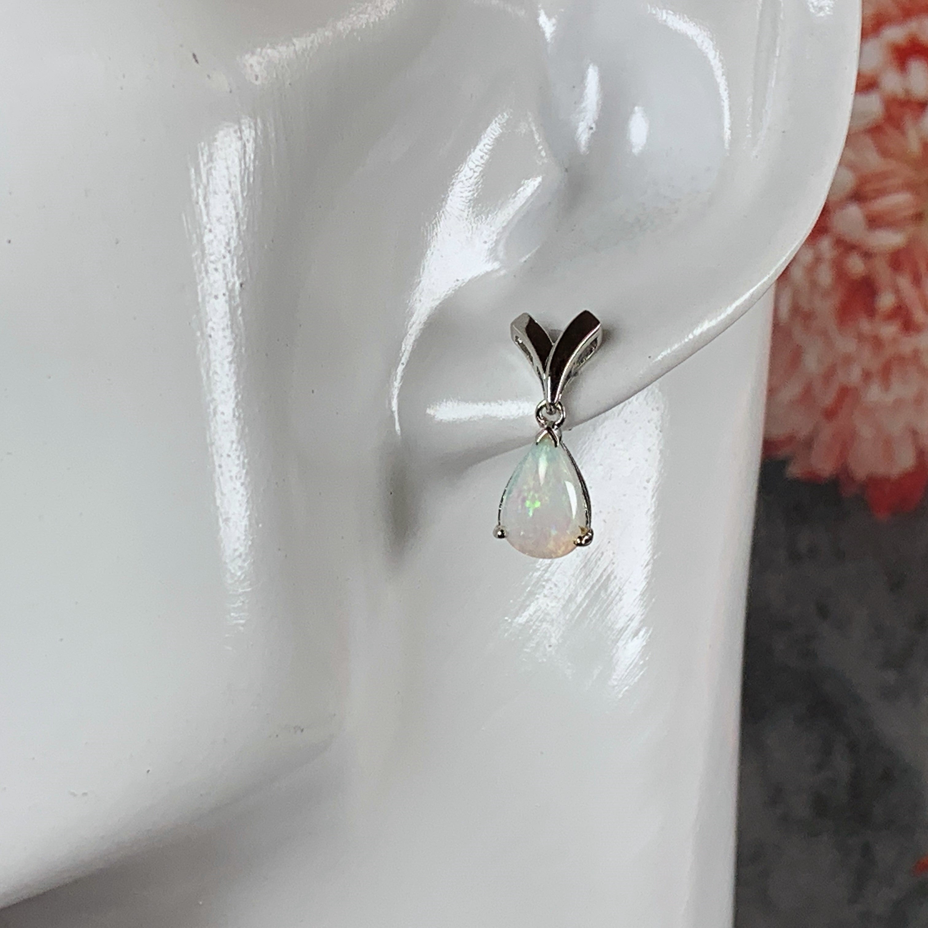 Sterling Silver Opal Pear shape earrings short drop on V shape studs - Masterpiece Jewellery Opal & Gems Sydney Australia | Online Shop