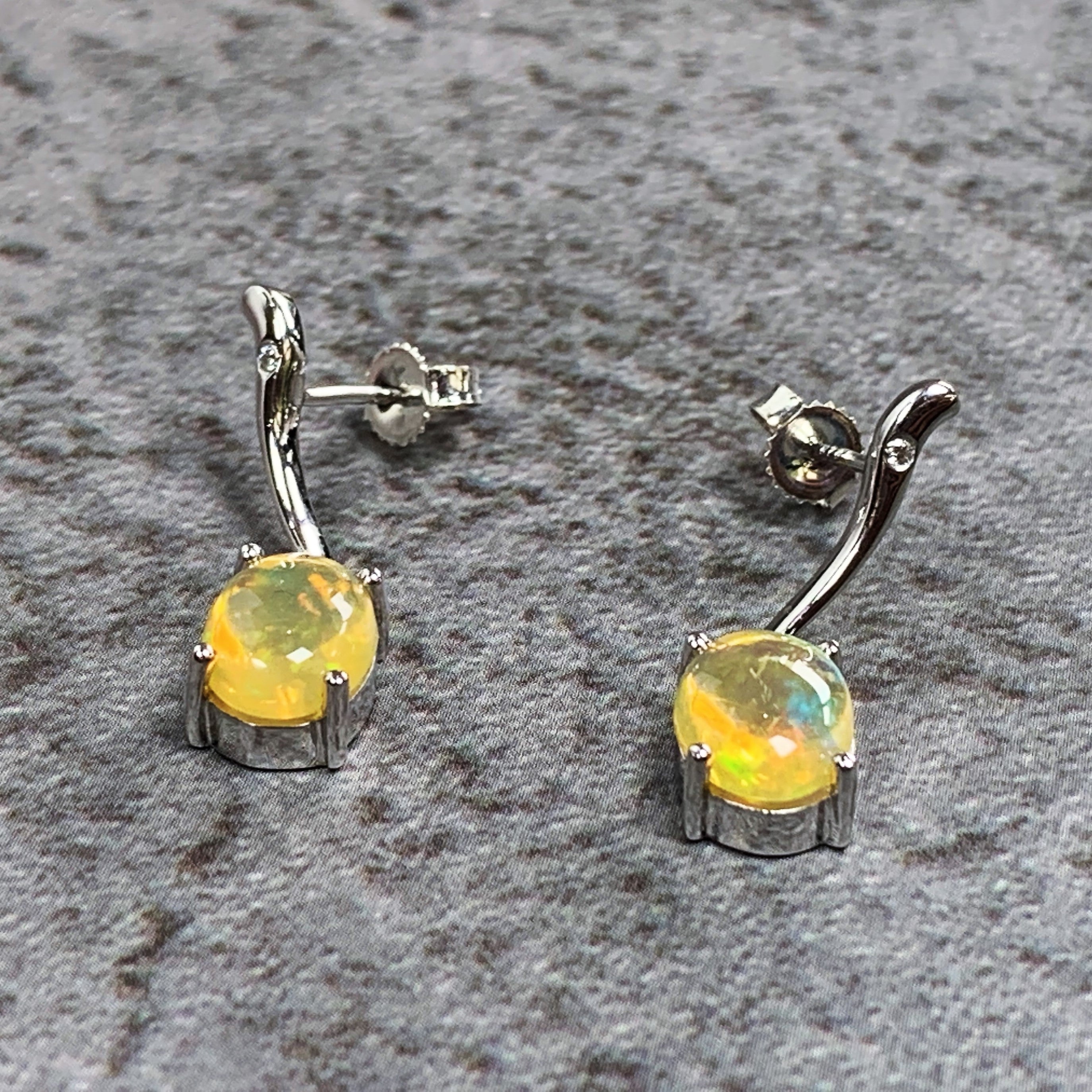 Sterling Silver 9x7mm Light Yellow Opal dangling earrings - Masterpiece Jewellery Opal & Gems Sydney Australia | Online Shop