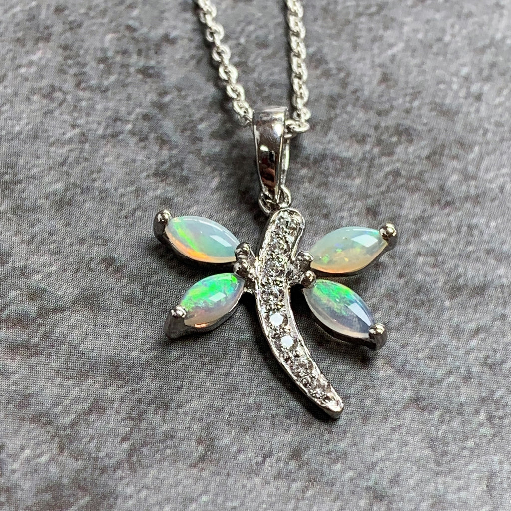 Sterling Silver Dragonfly Marquise shape Opal pendant - Masterpiece Jewellery Opal & Gems Sydney Australia | Online Shop