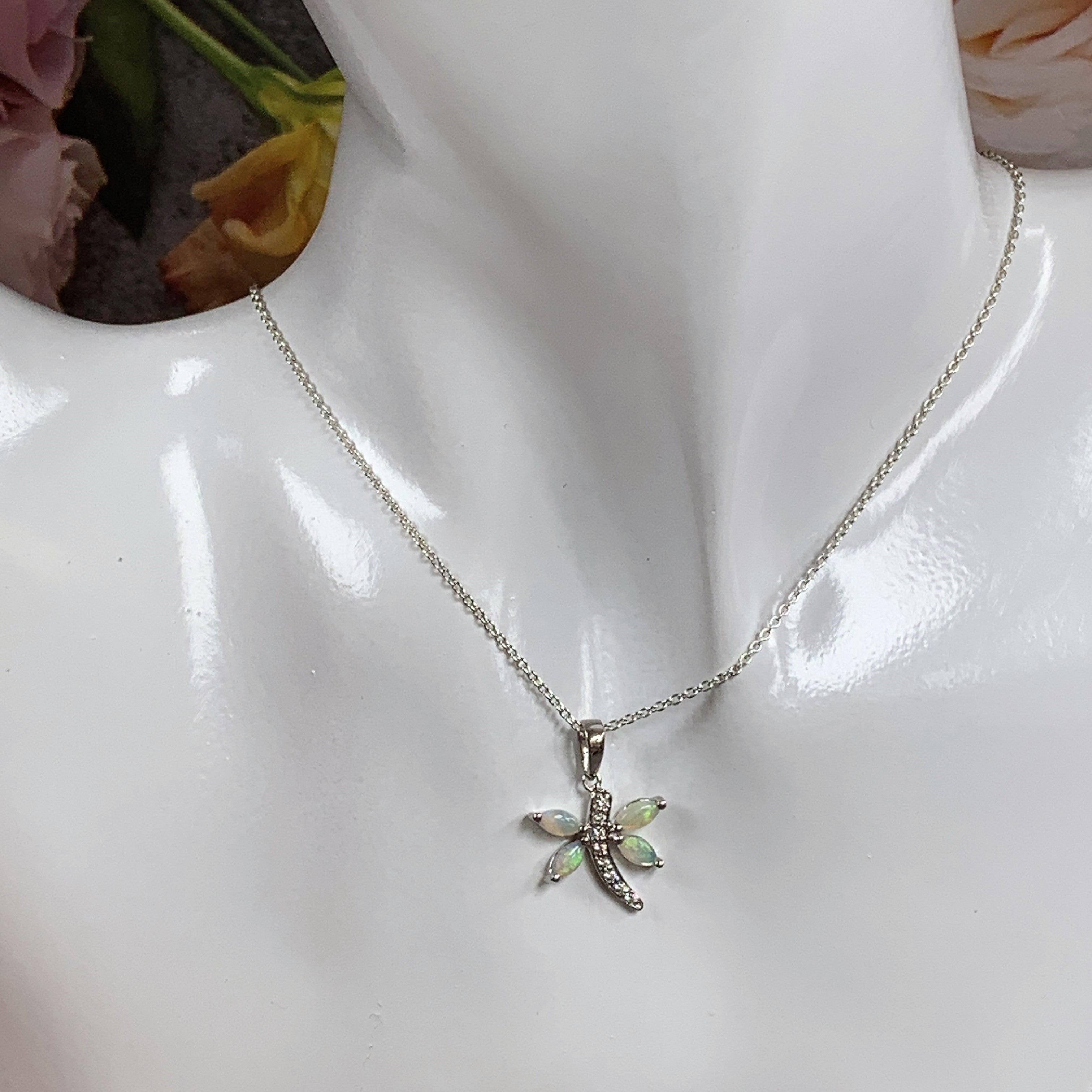 Sterling Silver Dragonfly Marquise shape Opal pendant - Masterpiece Jewellery Opal & Gems Sydney Australia | Online Shop