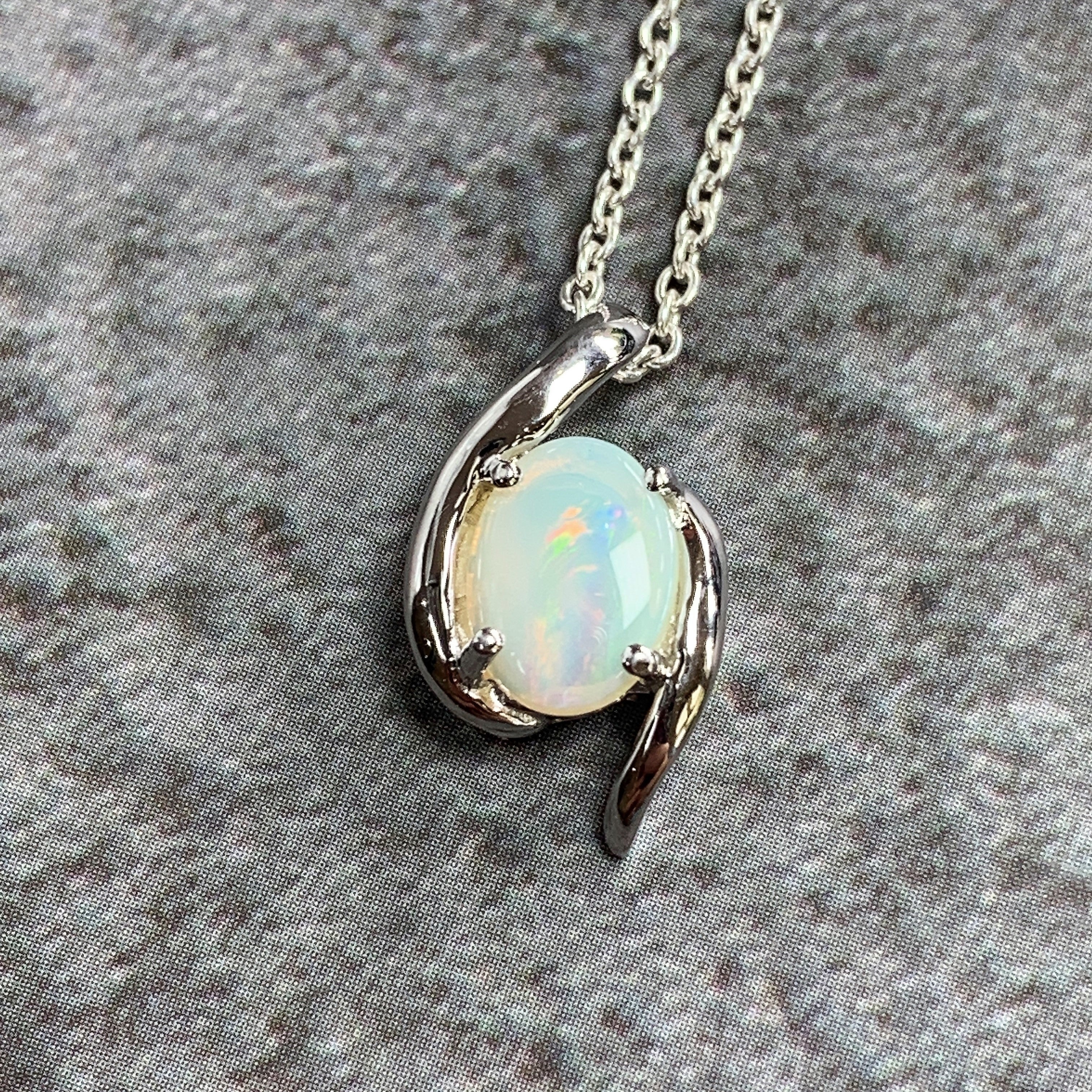 Sterling Silver swirl 8x6mm Crystal Opal pendant - Masterpiece Jewellery Opal & Gems Sydney Australia | Online Shop