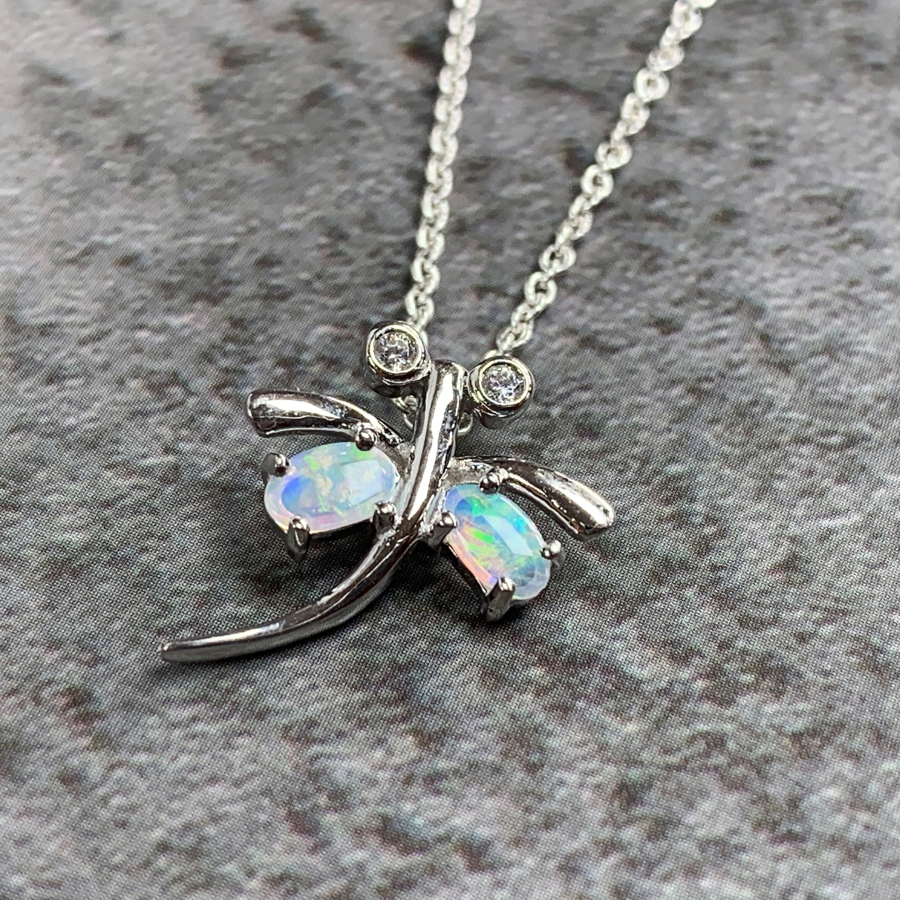 Sterling Silver dragonfly pendant with crystal opal - Masterpiece Jewellery Opal & Gems Sydney Australia | Online Shop