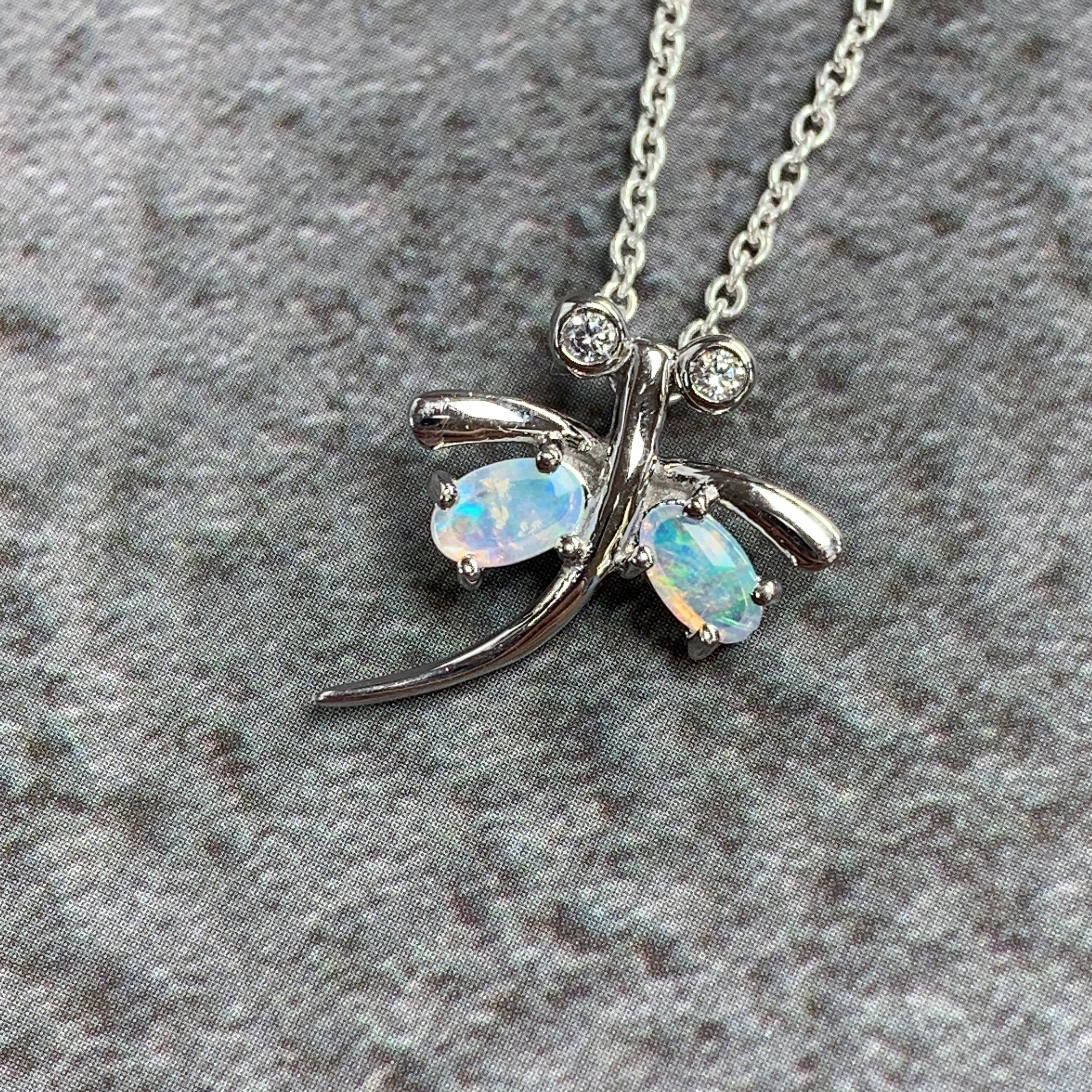 Sterling Silver dragonfly pendant with crystal opal - Masterpiece Jewellery Opal & Gems Sydney Australia | Online Shop