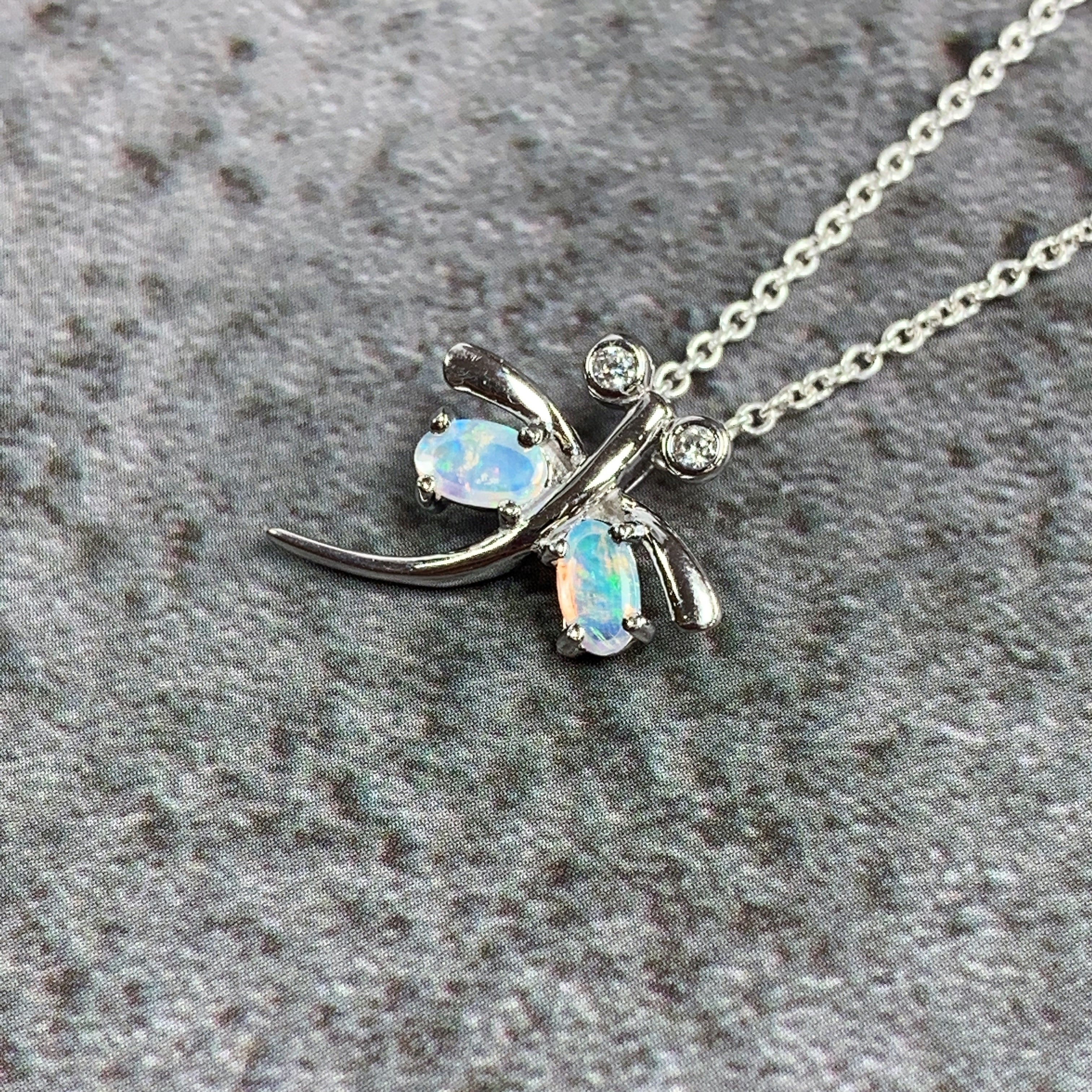 Sterling Silver dragonfly pendant with crystal opal - Masterpiece Jewellery Opal & Gems Sydney Australia | Online Shop