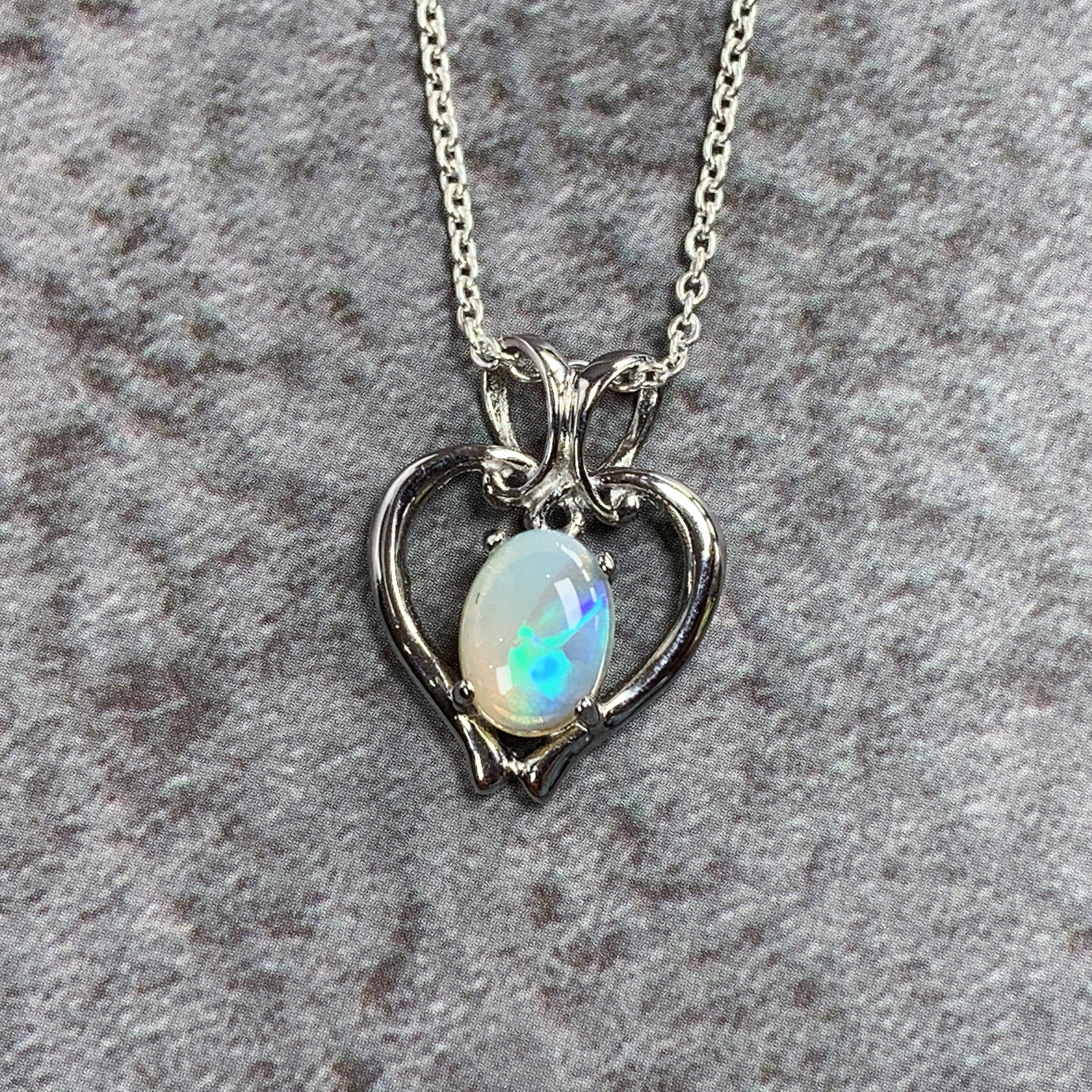 Sterling Silver Heart pendant 8x6mm White Opal - Masterpiece Jewellery Opal & Gems Sydney Australia | Online Shop