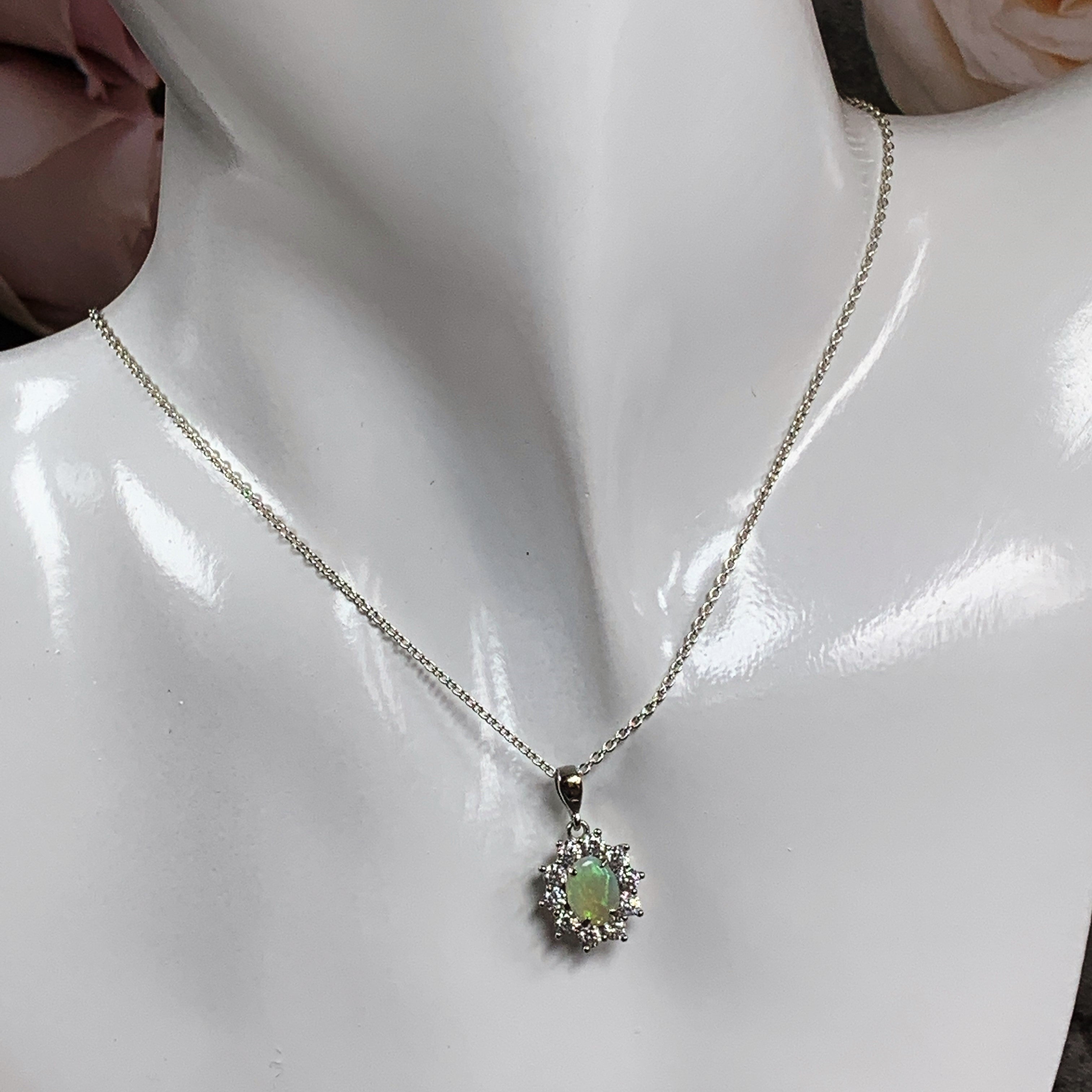 Sterling Silver cluster design 8x6mm White opal pendant - Masterpiece Jewellery Opal & Gems Sydney Australia | Online Shop