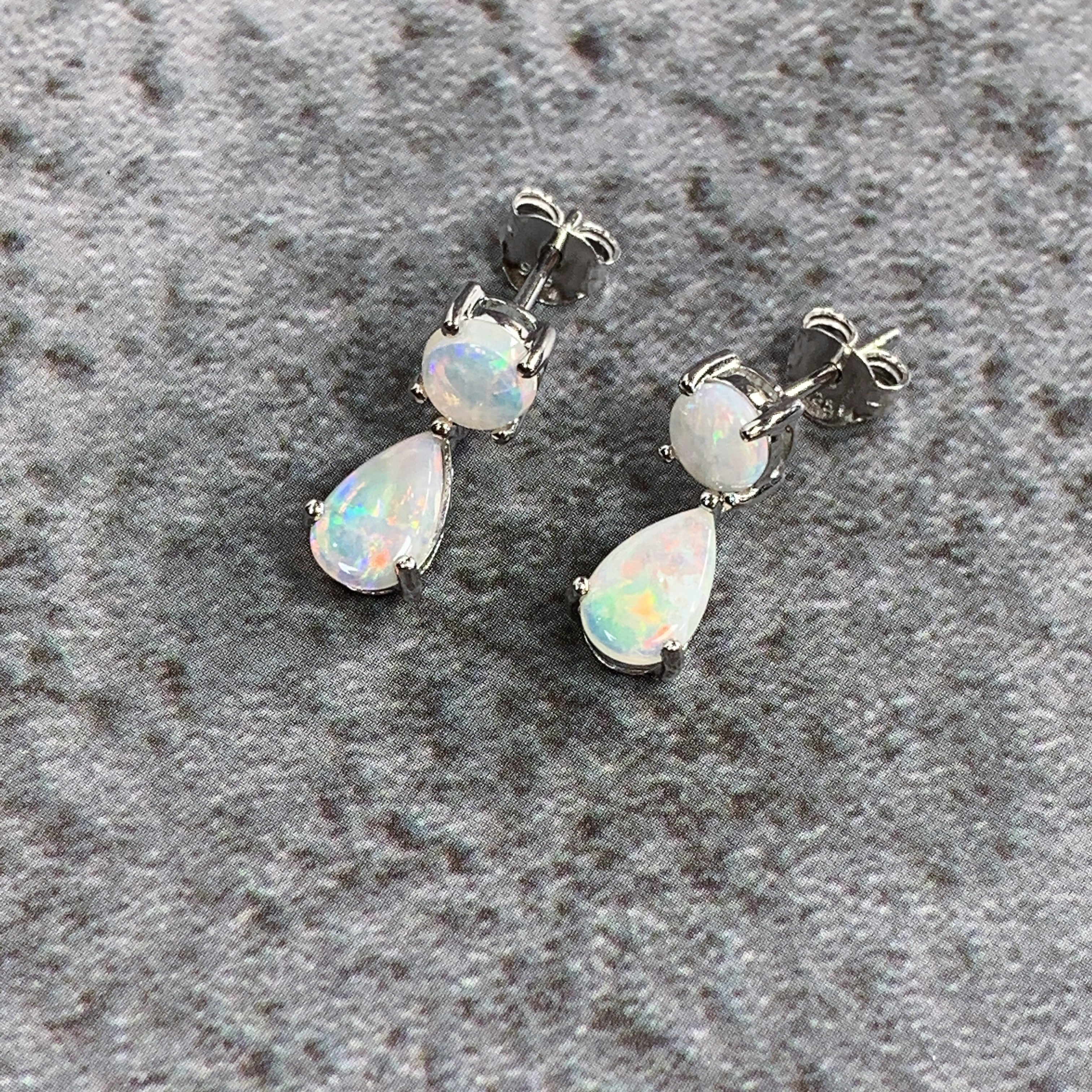 Sterling Silver double Opal dangling earrings - Masterpiece Jewellery Opal & Gems Sydney Australia | Online Shop