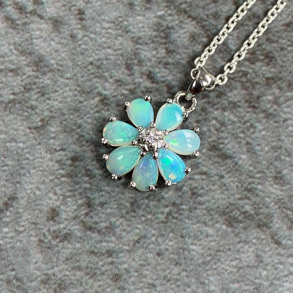 Sterling Silver Opal Flower pendant - Masterpiece Jewellery Opal & Gems Sydney Australia | Online Shop