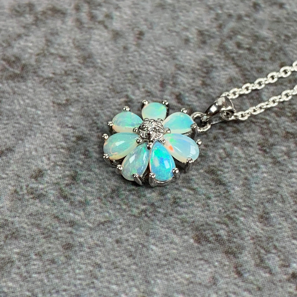 Sterling Silver Opal Flower pendant - Masterpiece Jewellery Opal & Gems Sydney Australia | Online Shop