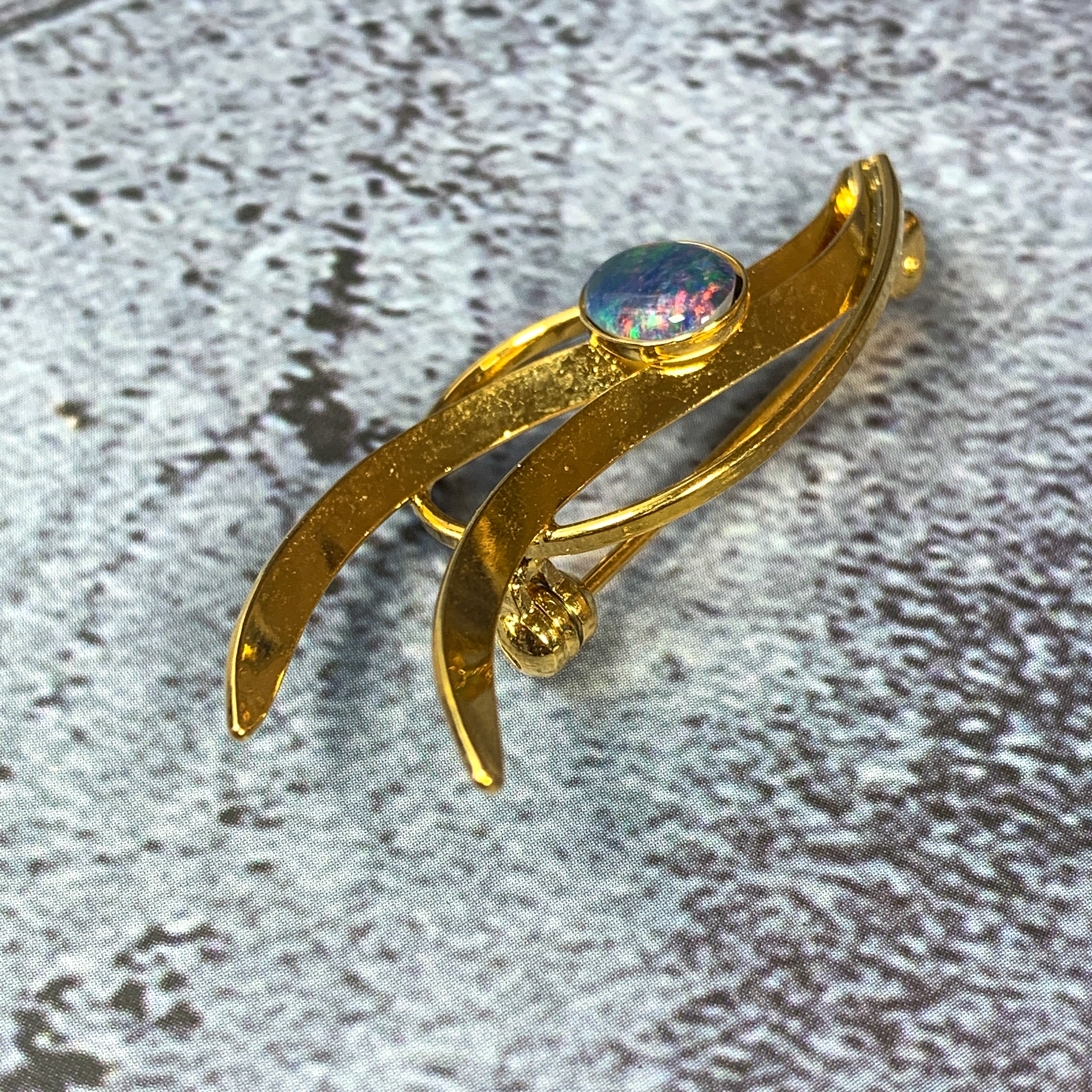 Gold plated Silver Brooch with Opal triplet - Masterpiece Jewellery Opal & Gems Sydney Australia | Online Shop