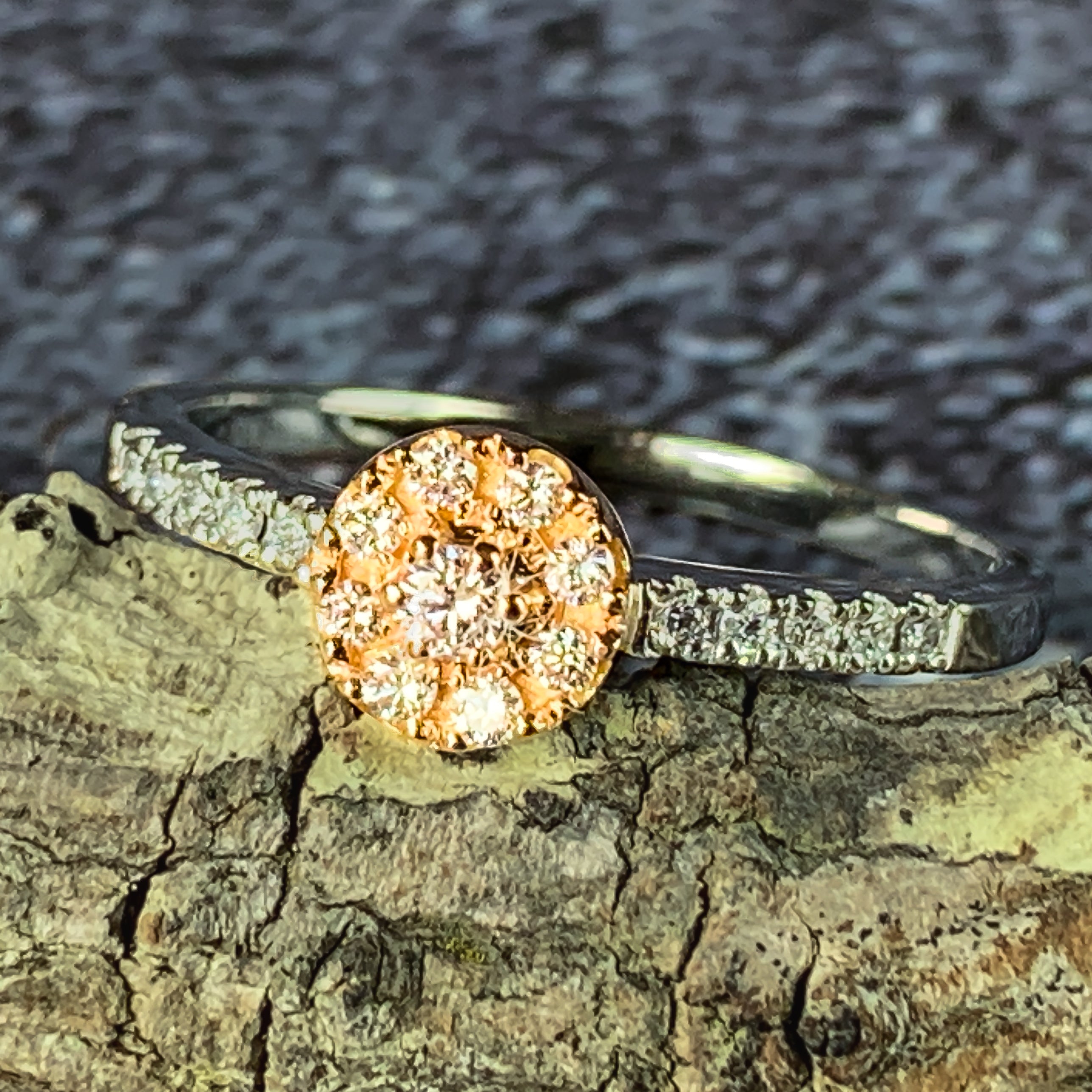 Platinum and 18kt Rose Gold Pink diamond cluster ring - Masterpiece Jewellery Opal & Gems Sydney Australia | Online Shop