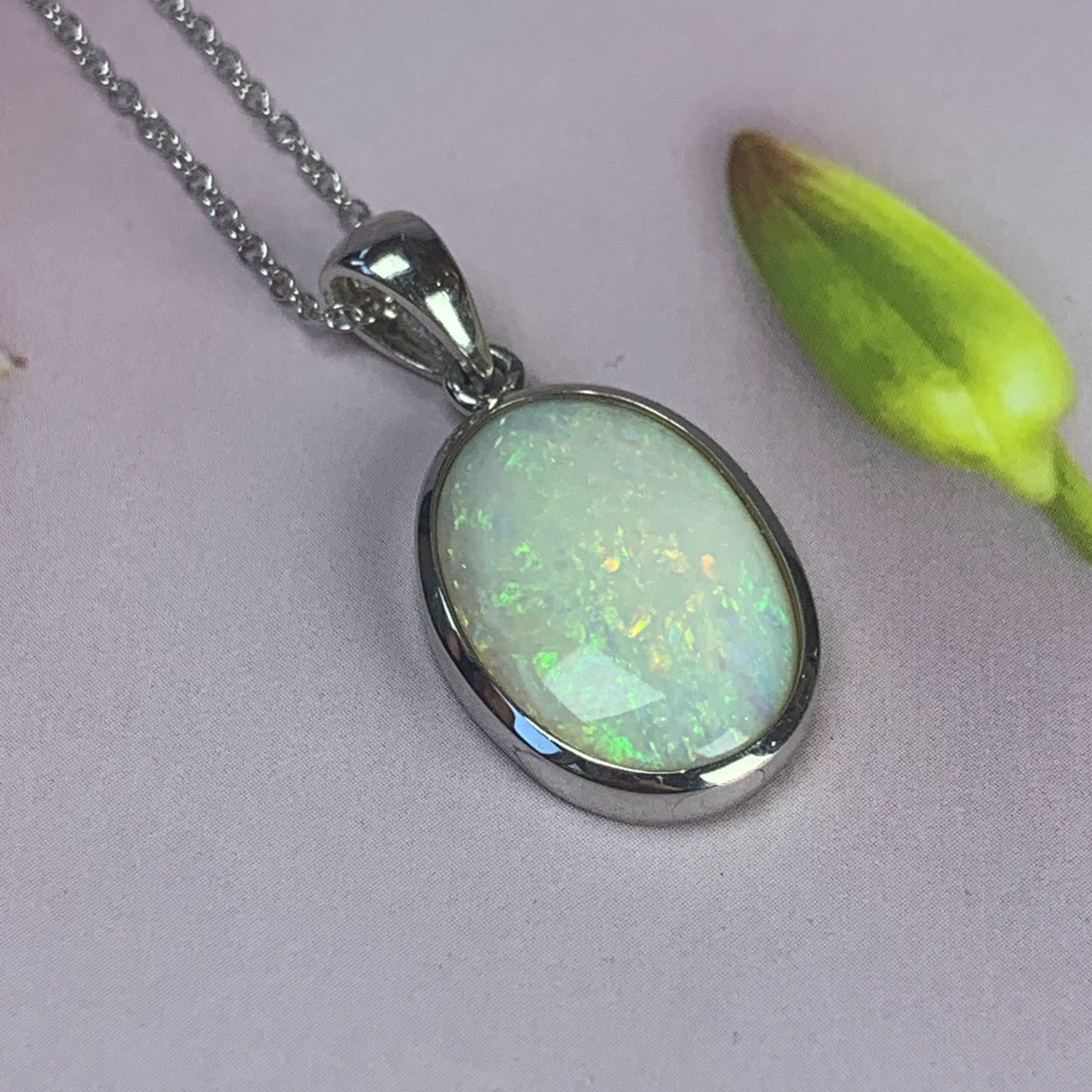 Sterling Silver Light Opal classic bezel pendant 17x12.5mm - Masterpiece Jewellery Opal & Gems Sydney Australia | Online Shop