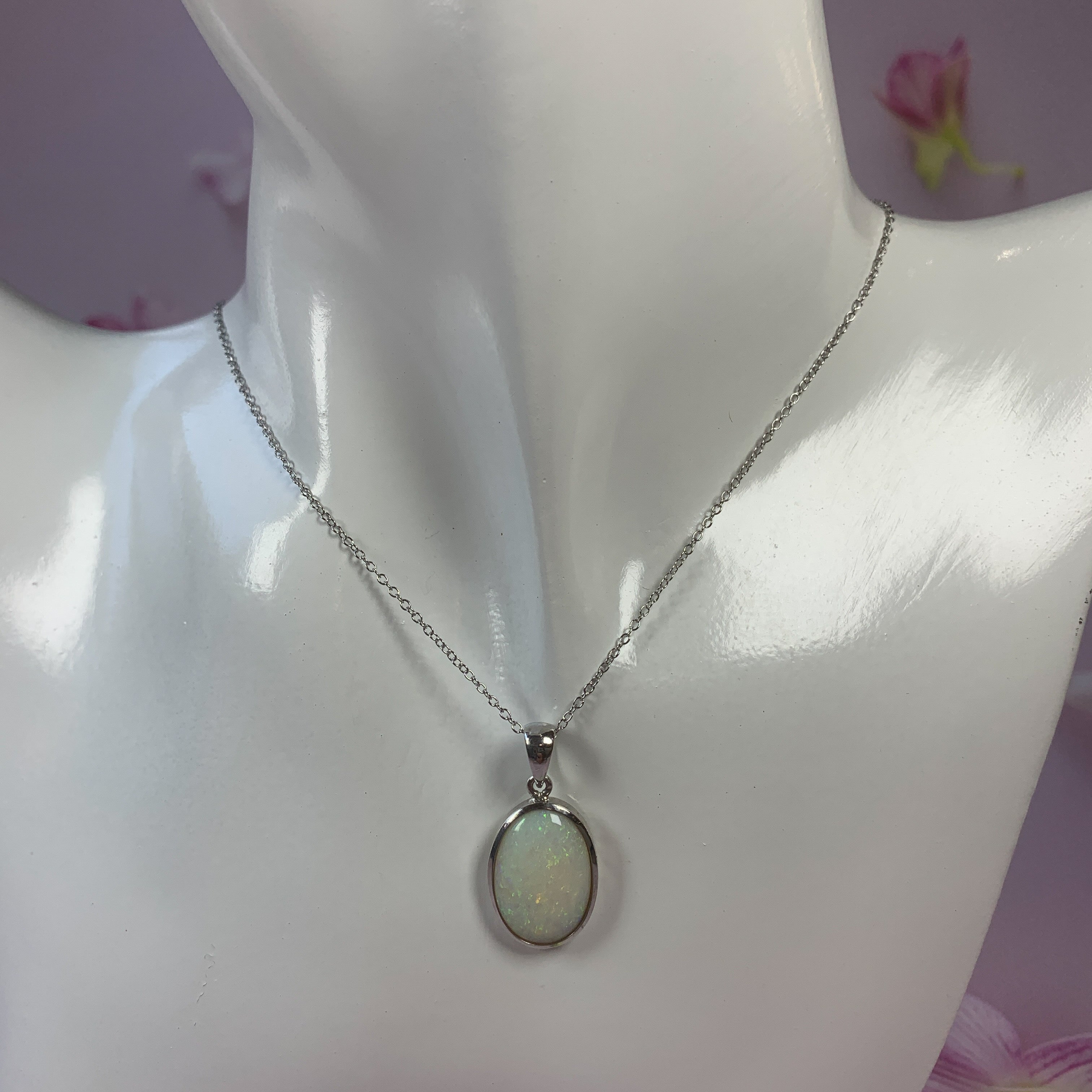 Sterling Silver Light Opal classic bezel pendant 17x12.5mm - Masterpiece Jewellery Opal & Gems Sydney Australia | Online Shop