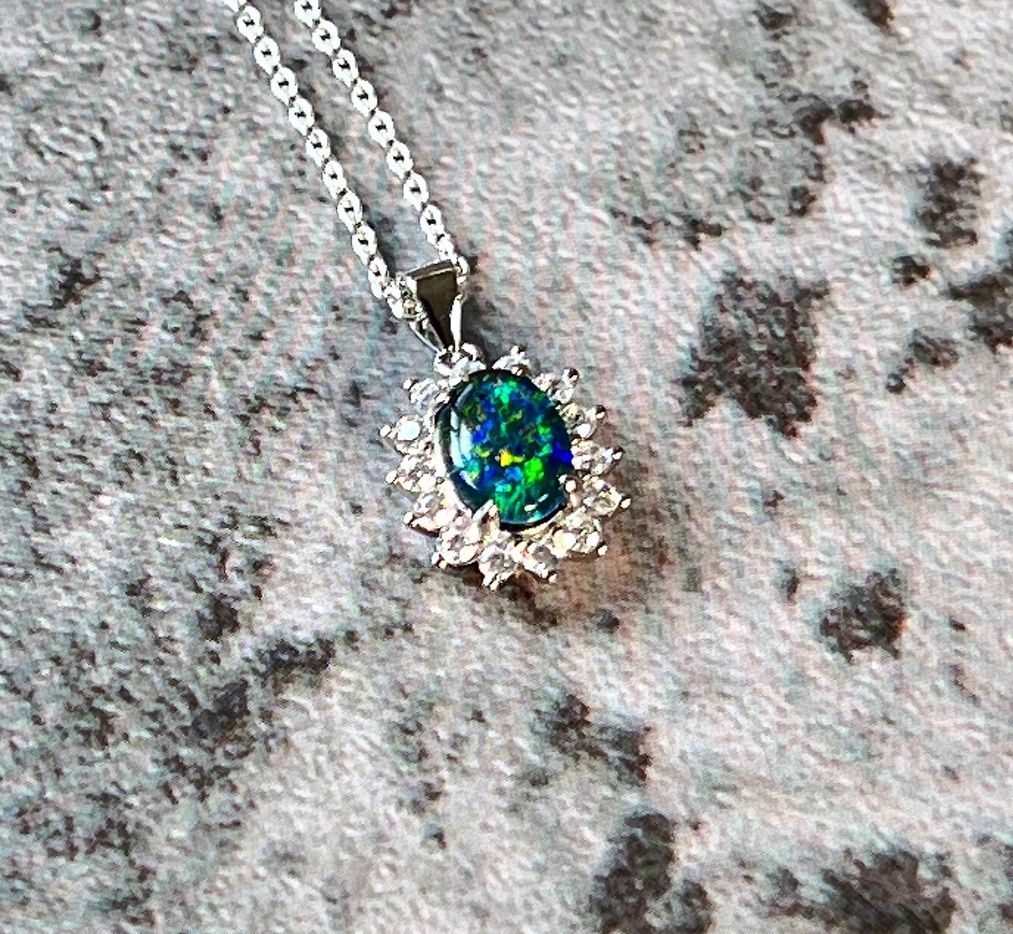 Sterling Silver Opal triplet cluster pendant - Masterpiece Jewellery Opal & Gems Sydney Australia | Online Shop